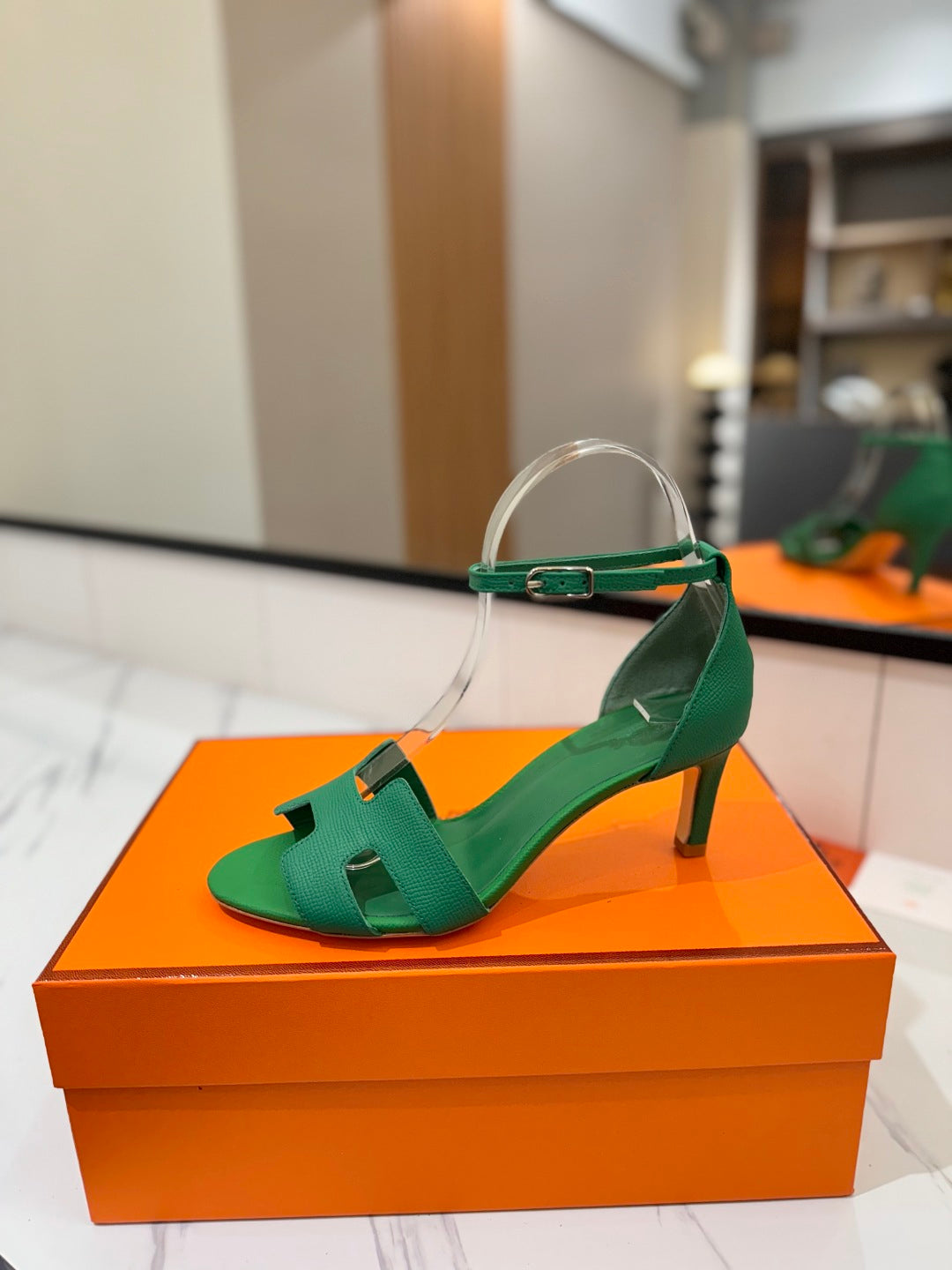 HM Joy 65mm Heeled Sandals Green Cowhide 294910