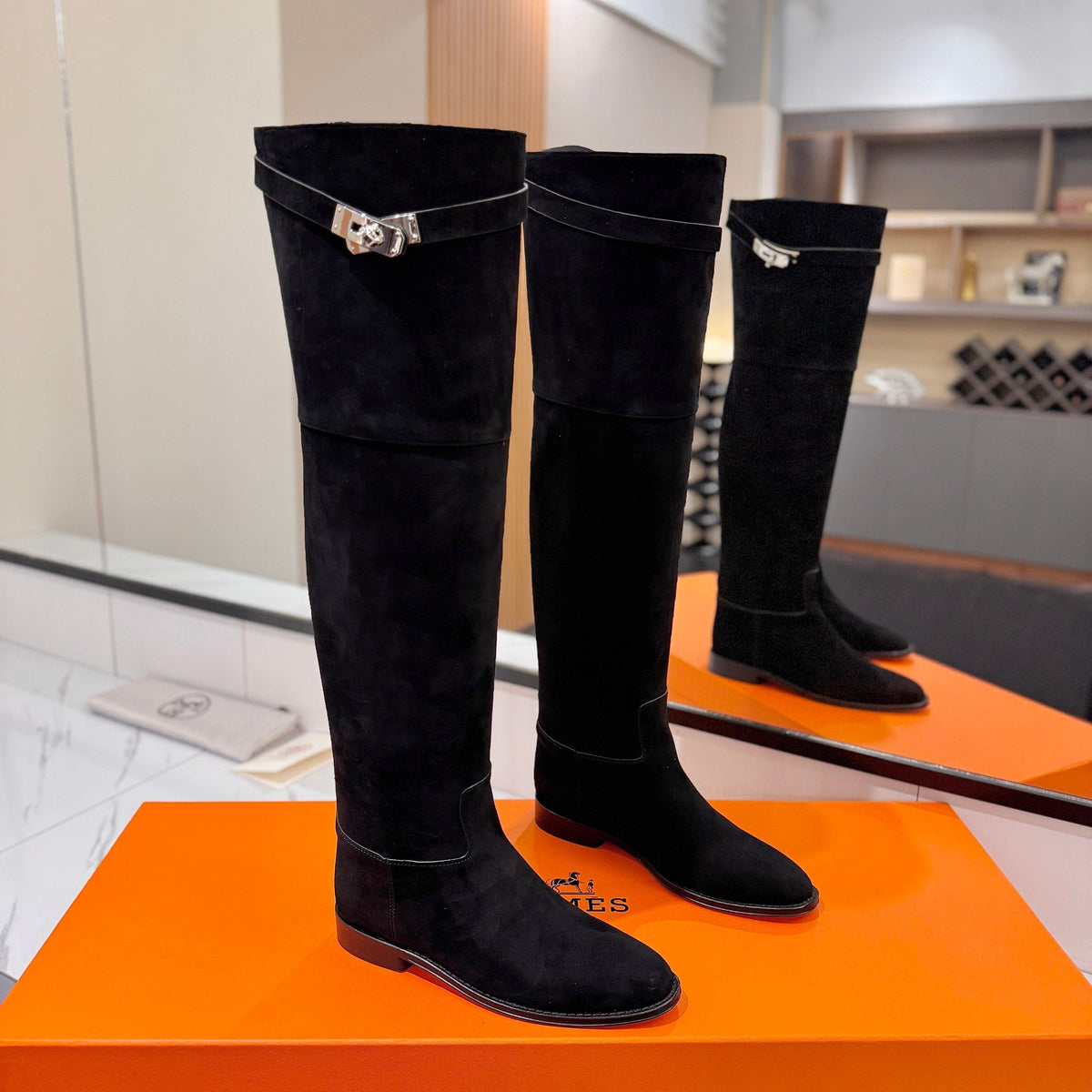 HM 26s Kelly Over the Knee Boots Black Suede 145099