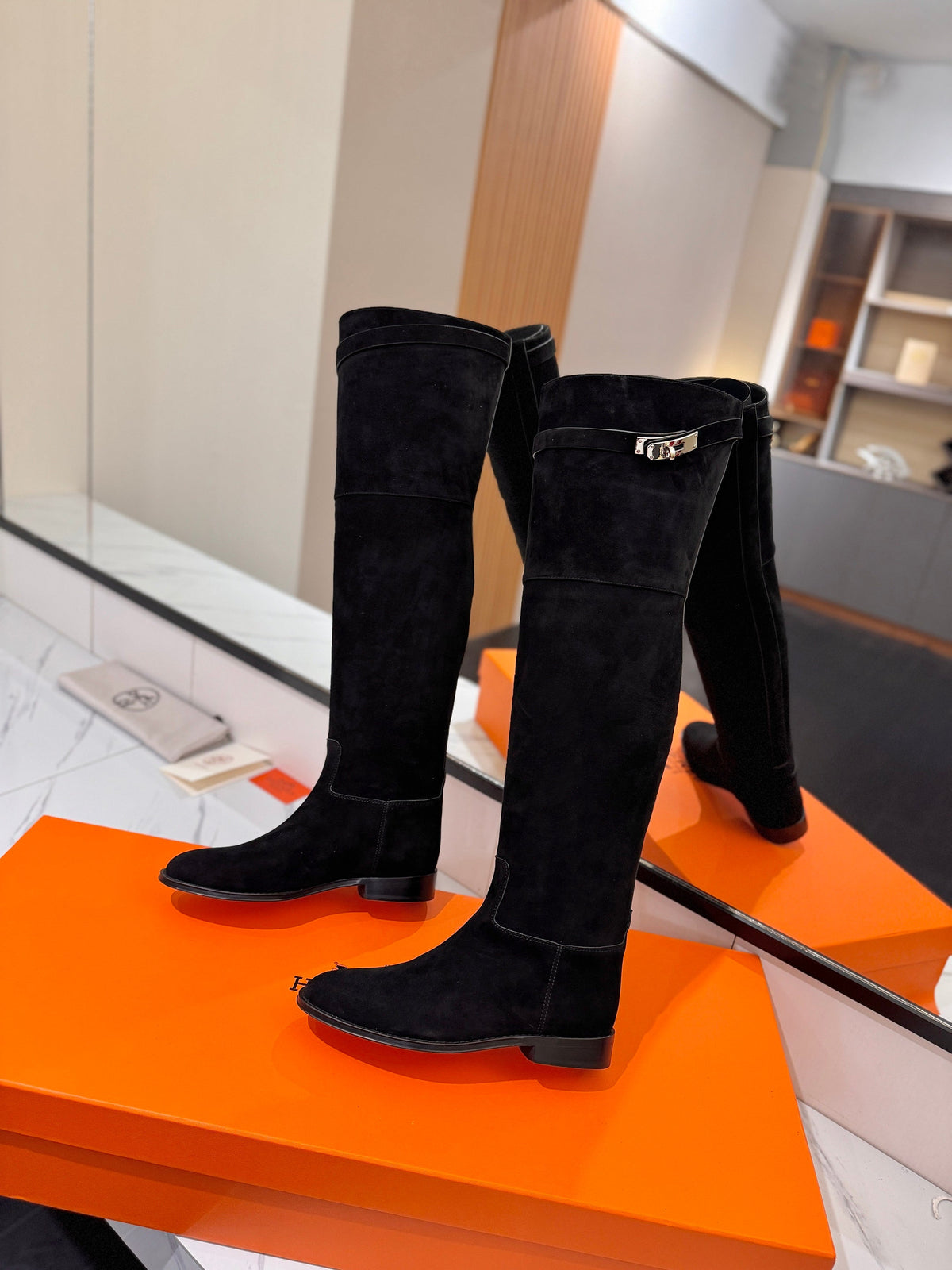 HM 26s Kelly Over the Knee Boots Black Suede 145099