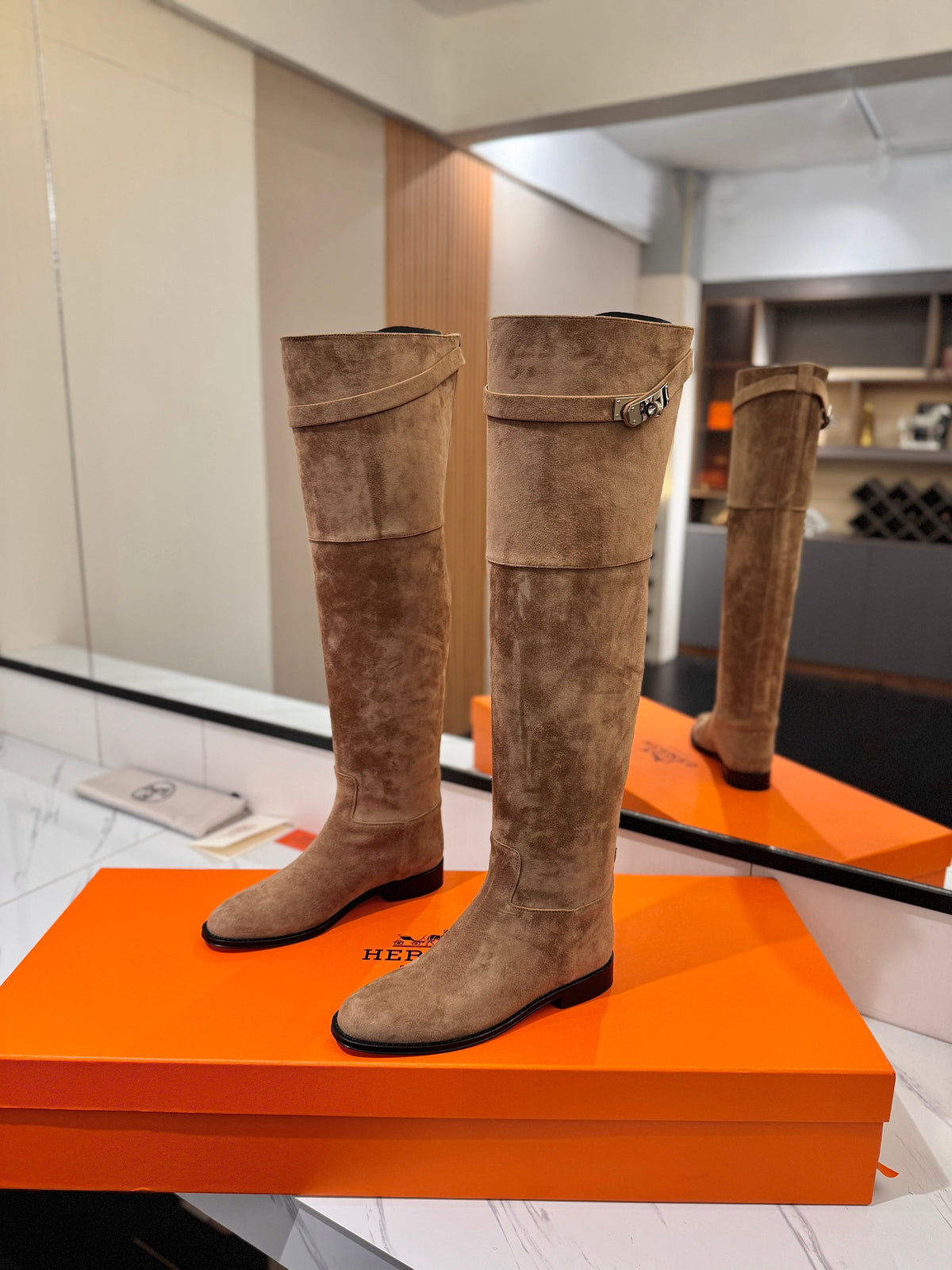 HM 26s Kelly Over the Knee Boots Taupe Suede 145100