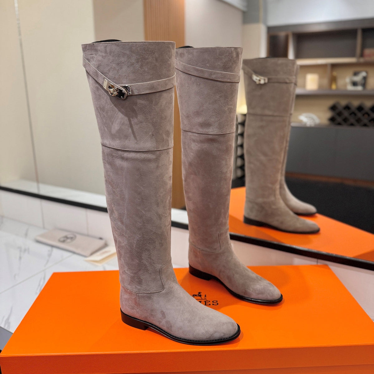 HM 26s Kelly Over the Knee Boots Grey Grey Suede 145103