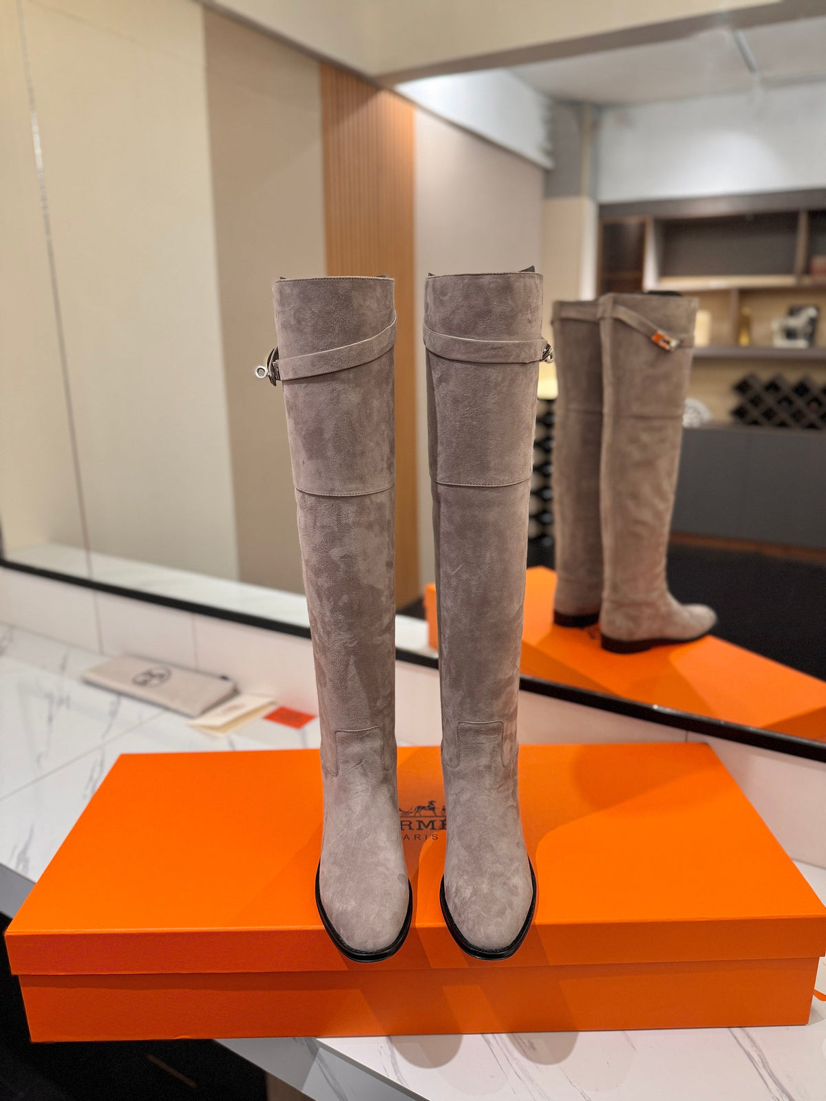 HM 26s Kelly Over the Knee Boots Grey Grey Suede 145103