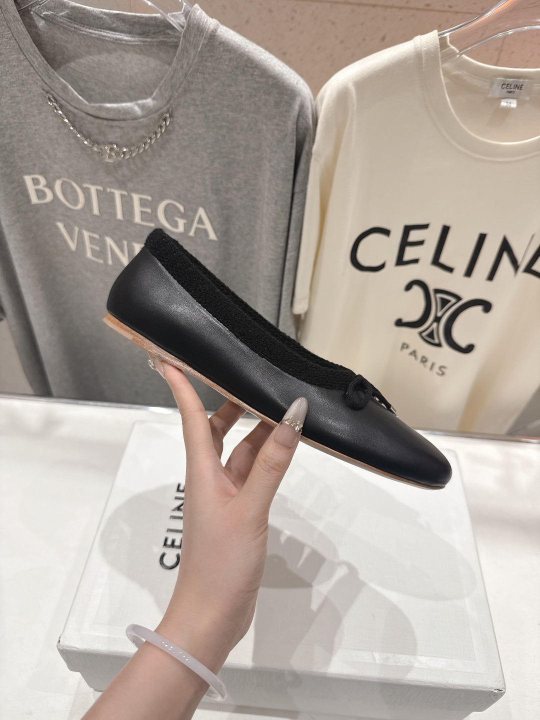 Celine 26s Ballet Flats In Black Calfskin With Bow