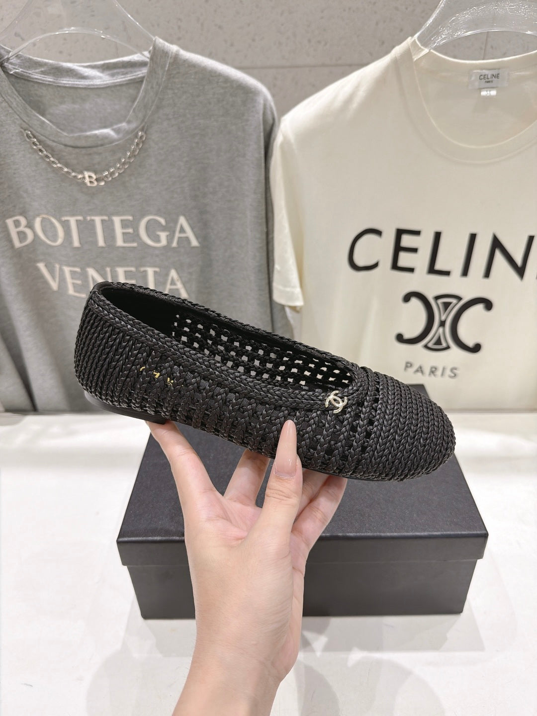 CC 26s Two-Tone Ballet Flats Black Crochet 965102