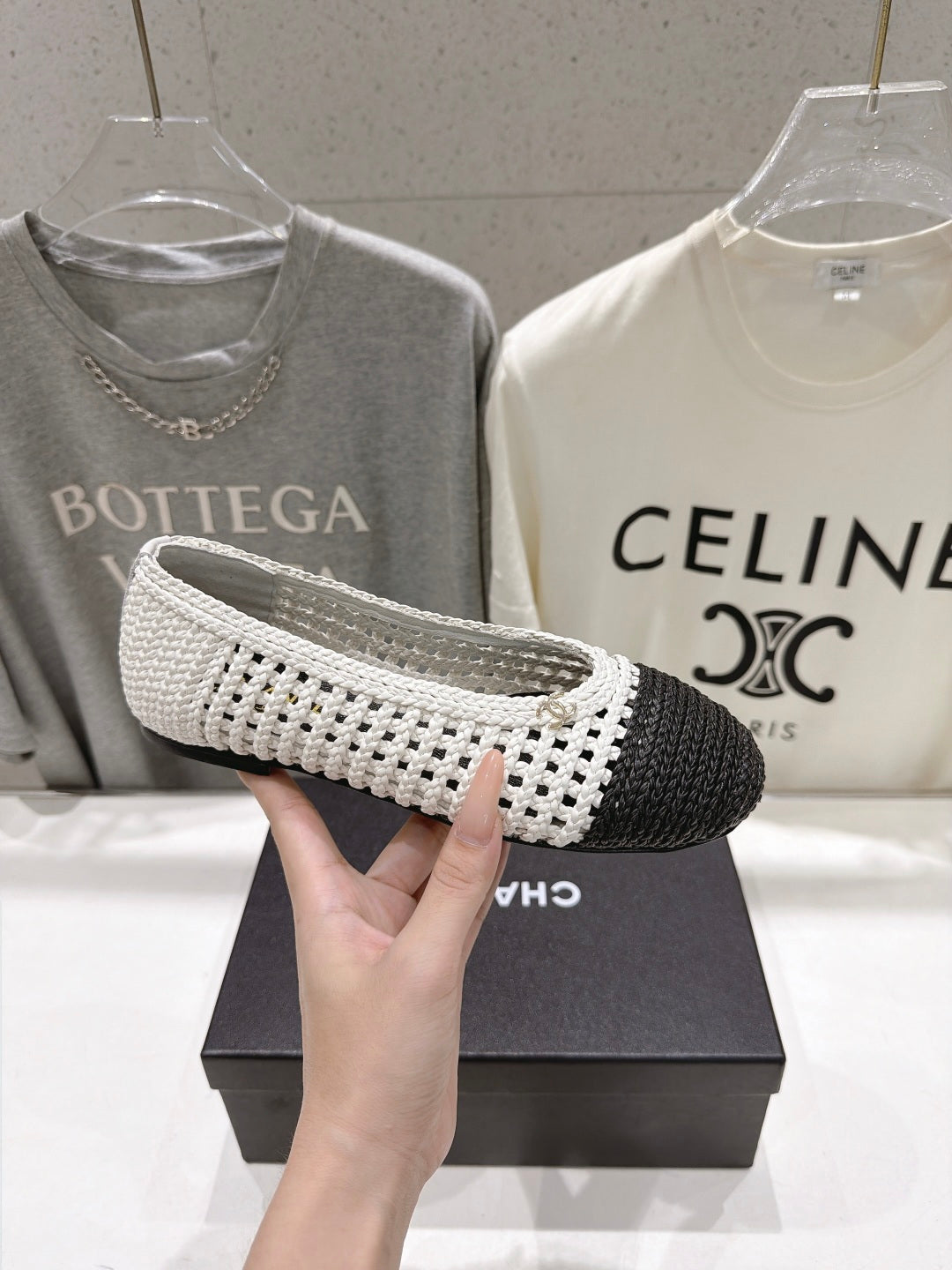 CC 26s Two-Tone Ballet Flats Black White Crochet 965103
