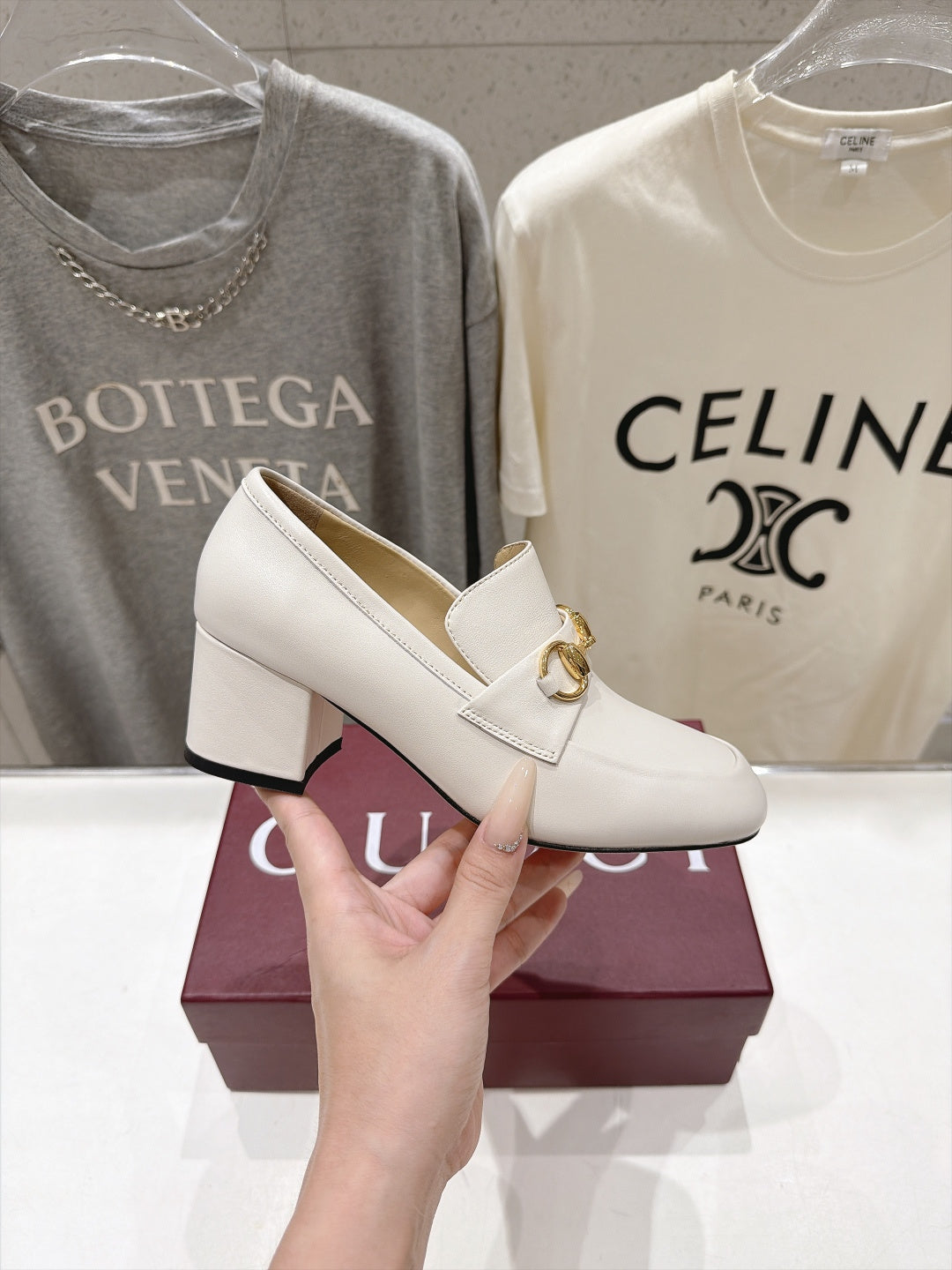 GG 26s Horsebit Mid-Heel Loafers 5.5cm White Leather 106652