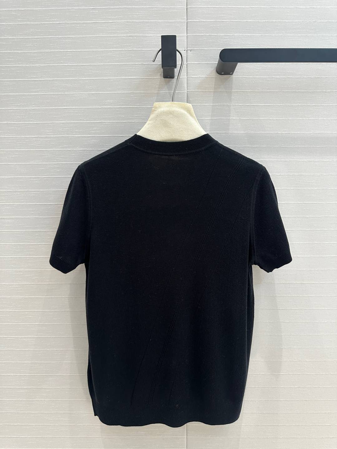 Hm 25 Hollow Knit Short-Sleeve Top Black Tencel Cotton
