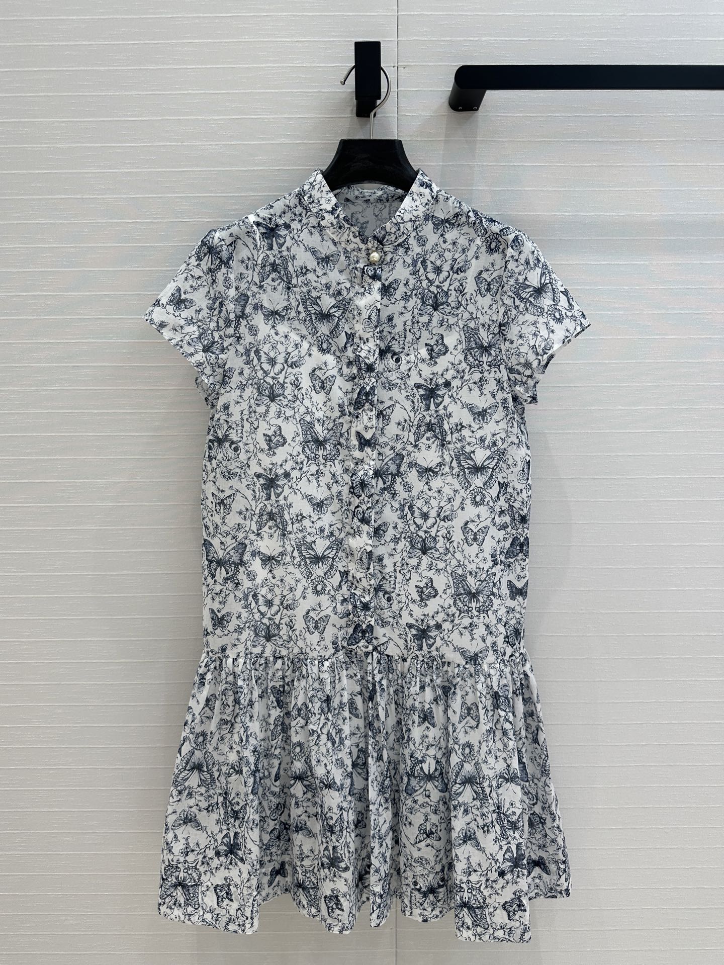 CD 2025 Butterfly Printed Long Skirt White mix Navy Blue Cotton