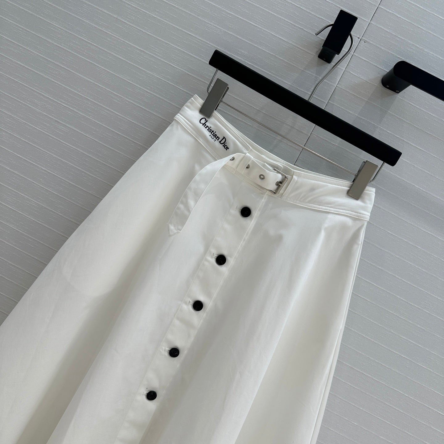 CD 25 Belted Single-breasted Long Skirt White Cotton