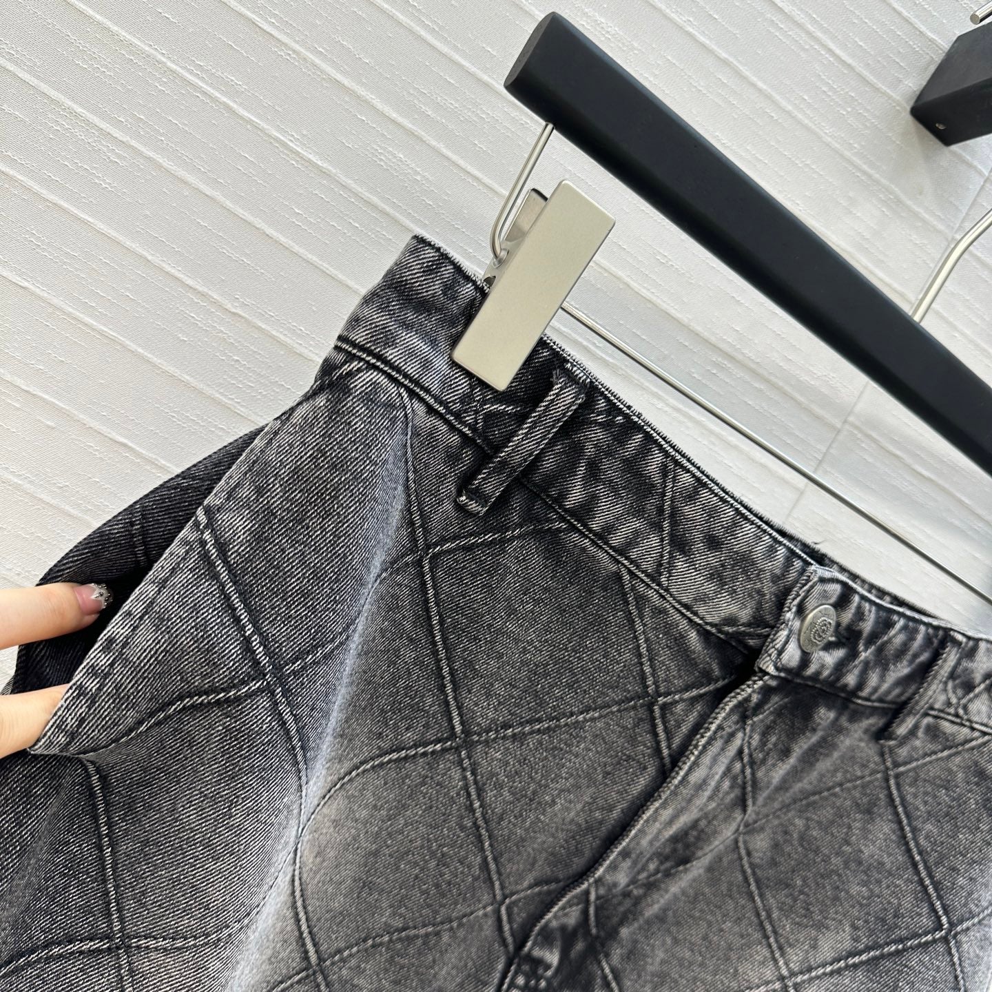 CC Flower Denim Skirt Black Cotton