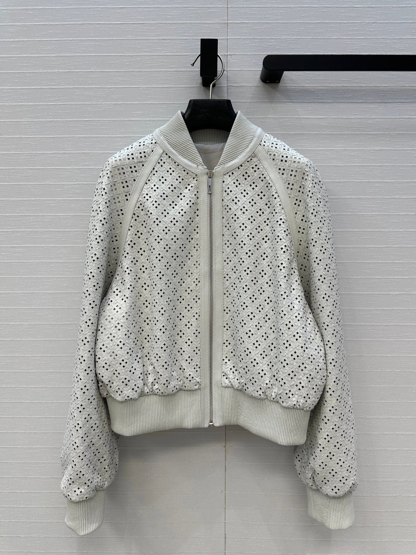 Gabriela Hearst Odin Bomber Jacket White Woven Leather 296373