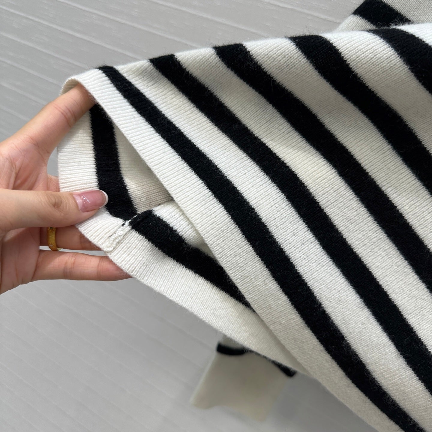 Chanel 2025 Striped Sweater White Black Cashmere 318640