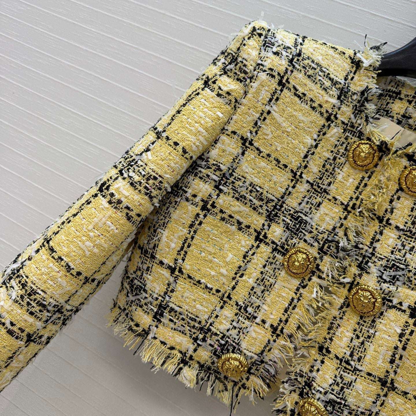 Balmain 26s Plaid Tweed Jacket Yellow Black Tweed 346061