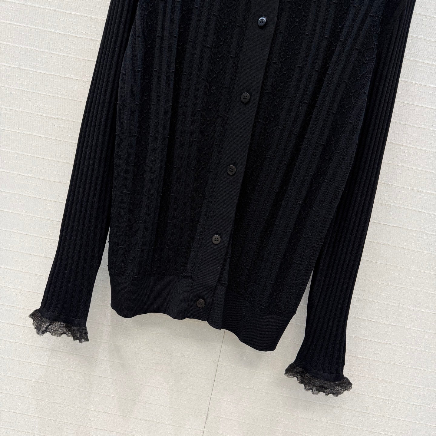 HM Long-Sleeve Sweater With Ruffled Details Black Modal Nylon