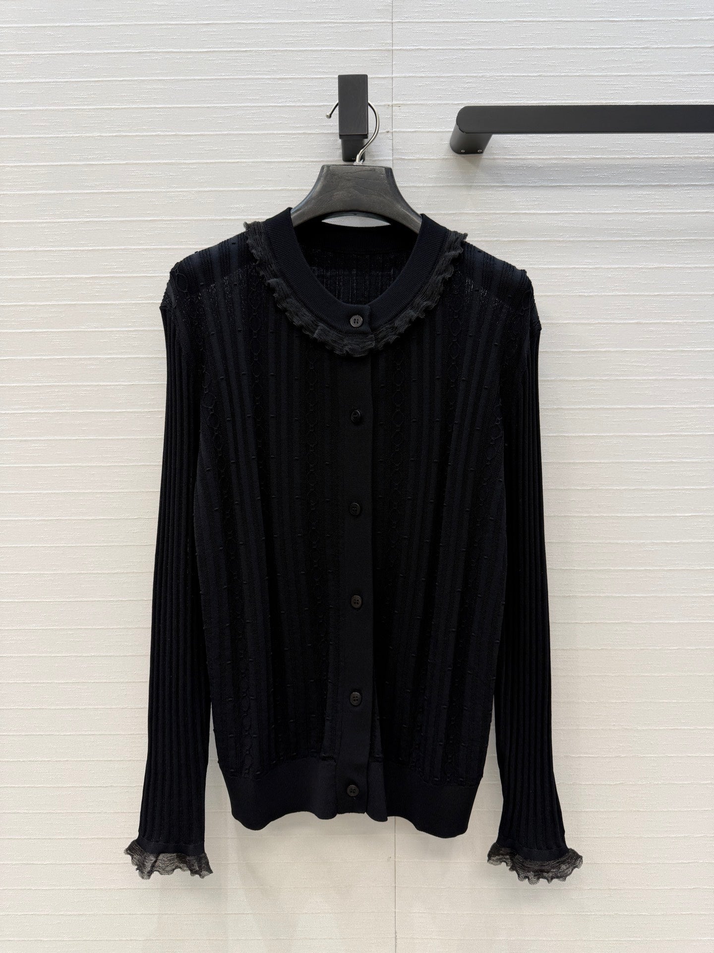 HM Long-Sleeve Sweater With Ruffled Details Black Modal Nylon