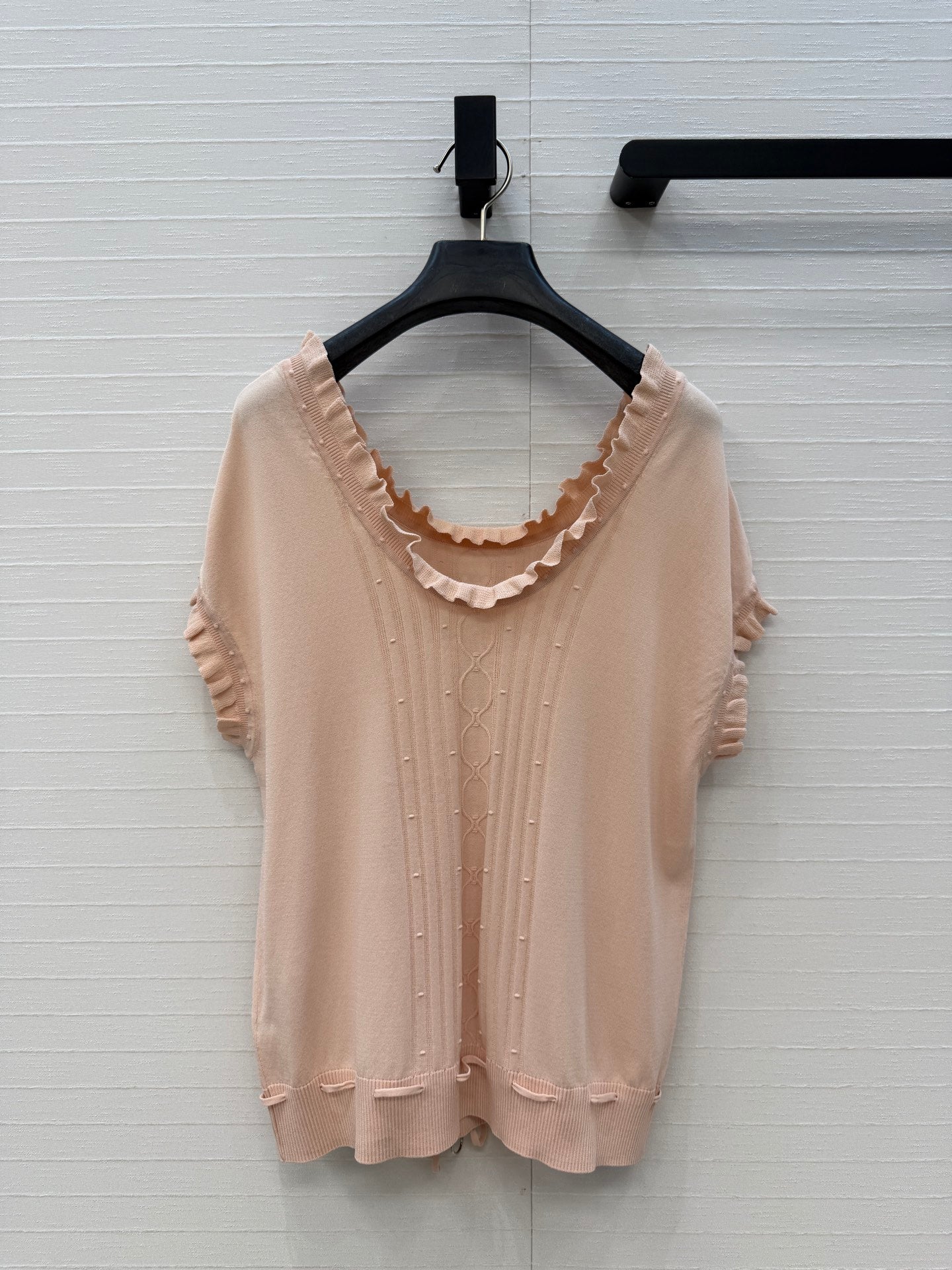 HM Short-Sleeve Sweater With Ruffled Details Beige Modal Nylon
