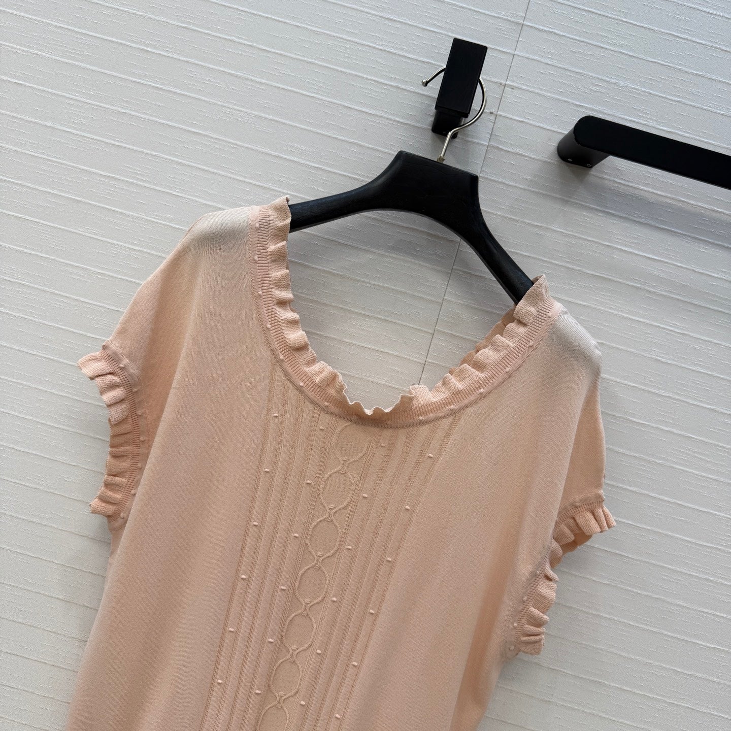 HM Short-Sleeve Sweater With Ruffled Details Beige Modal Nylon