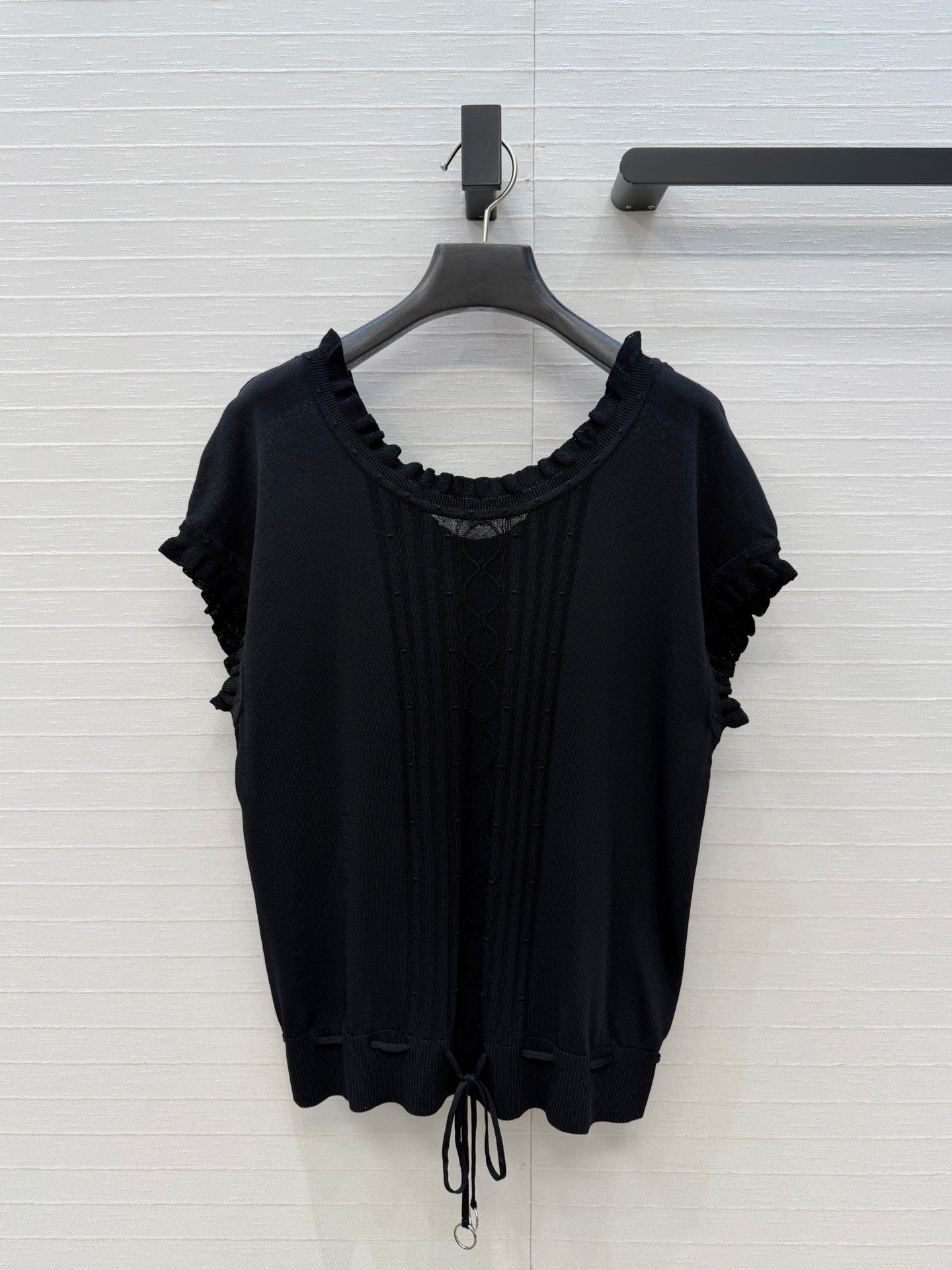 HM Short-Sleeve Sweater With Ruffled Details Black Modal Nylon