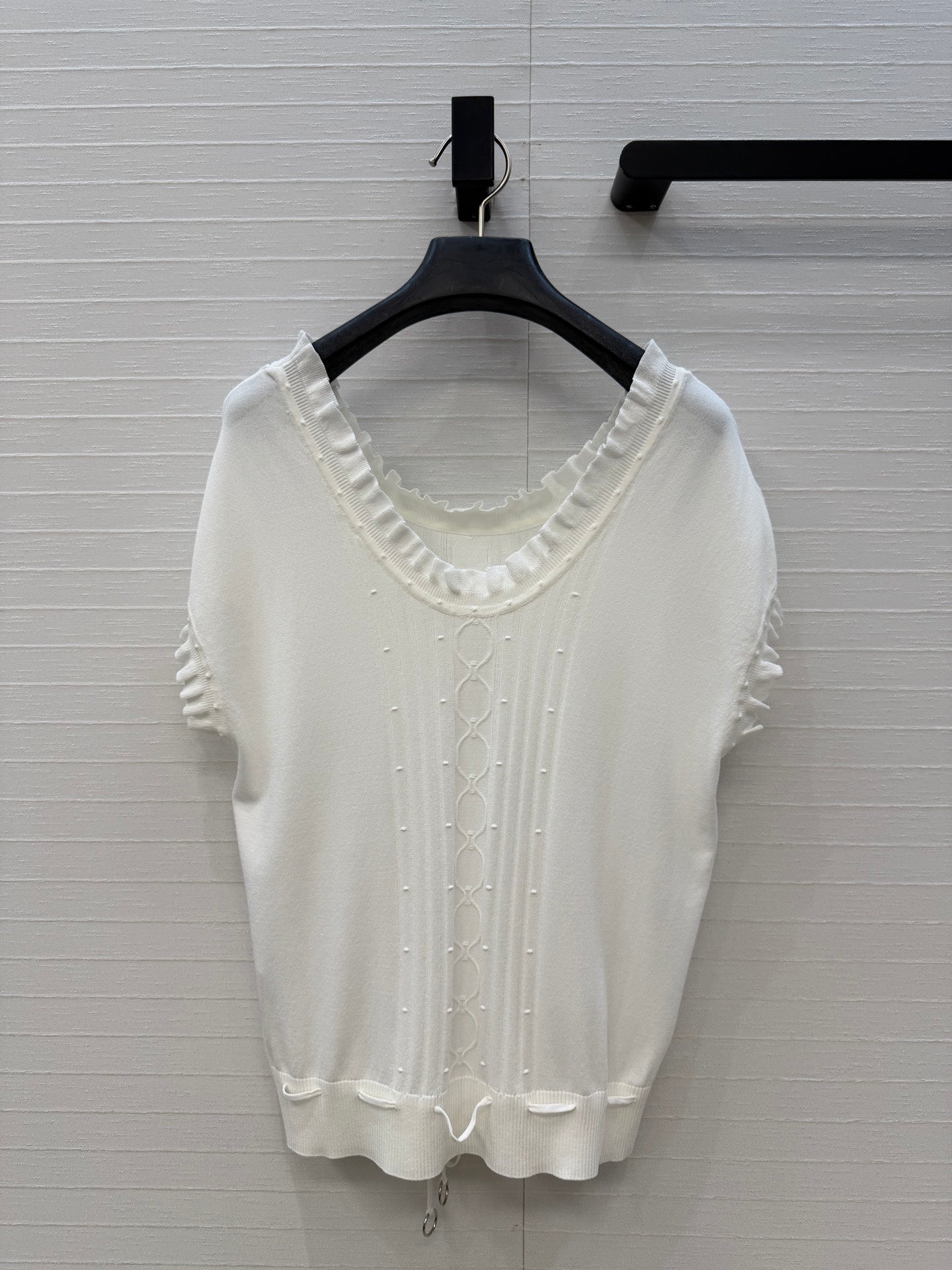HM Short-Sleeve Sweater With Ruffled Details White Modal Nylon