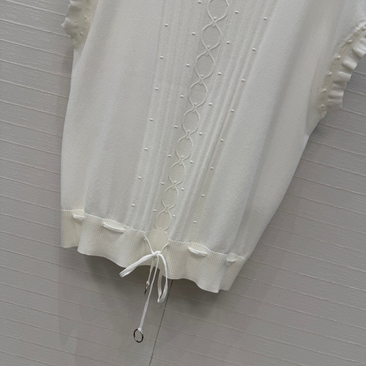 HM Short-Sleeve Sweater With Ruffled Details White Modal Nylon