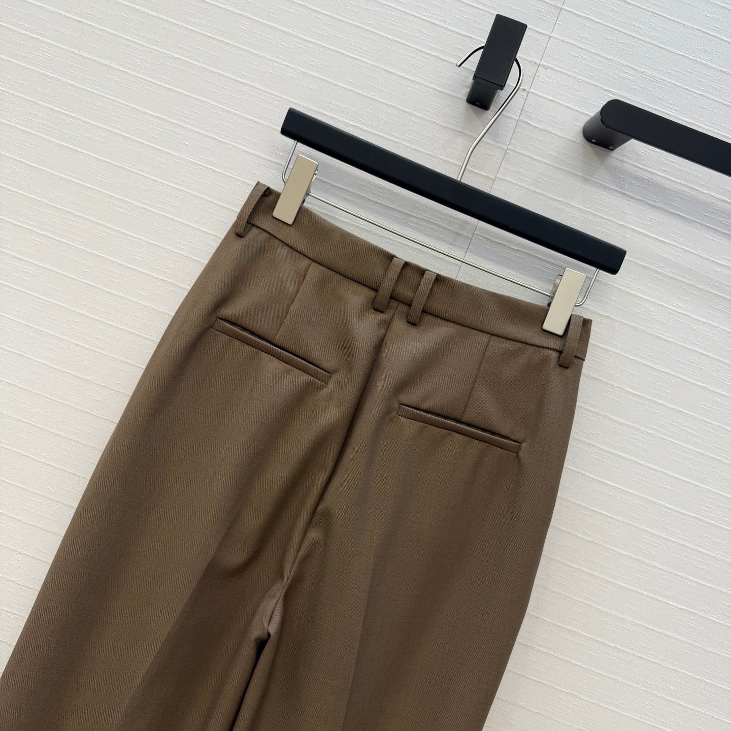 YSL Straight-Leg Trousers Taupe Wool 402916