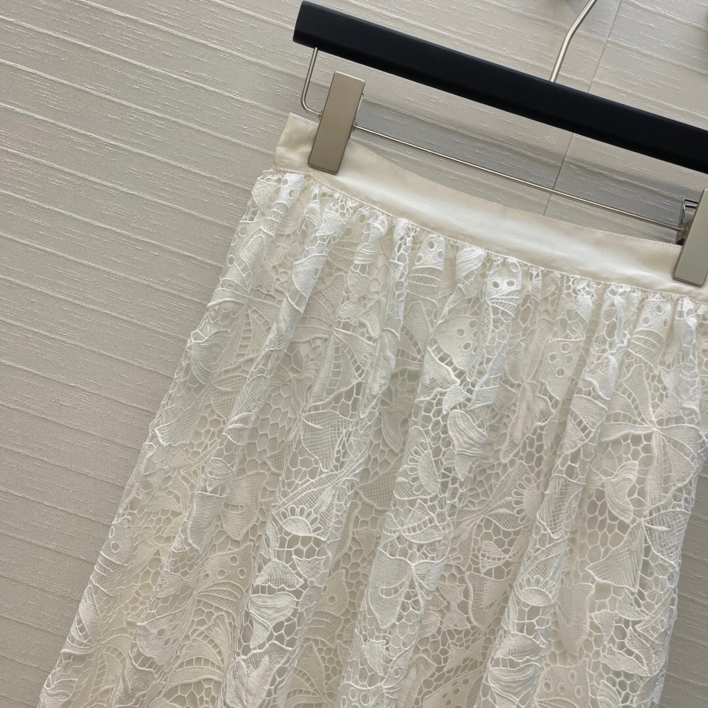 CD Floral Embroidery Midi Skirt White Cotton 405427