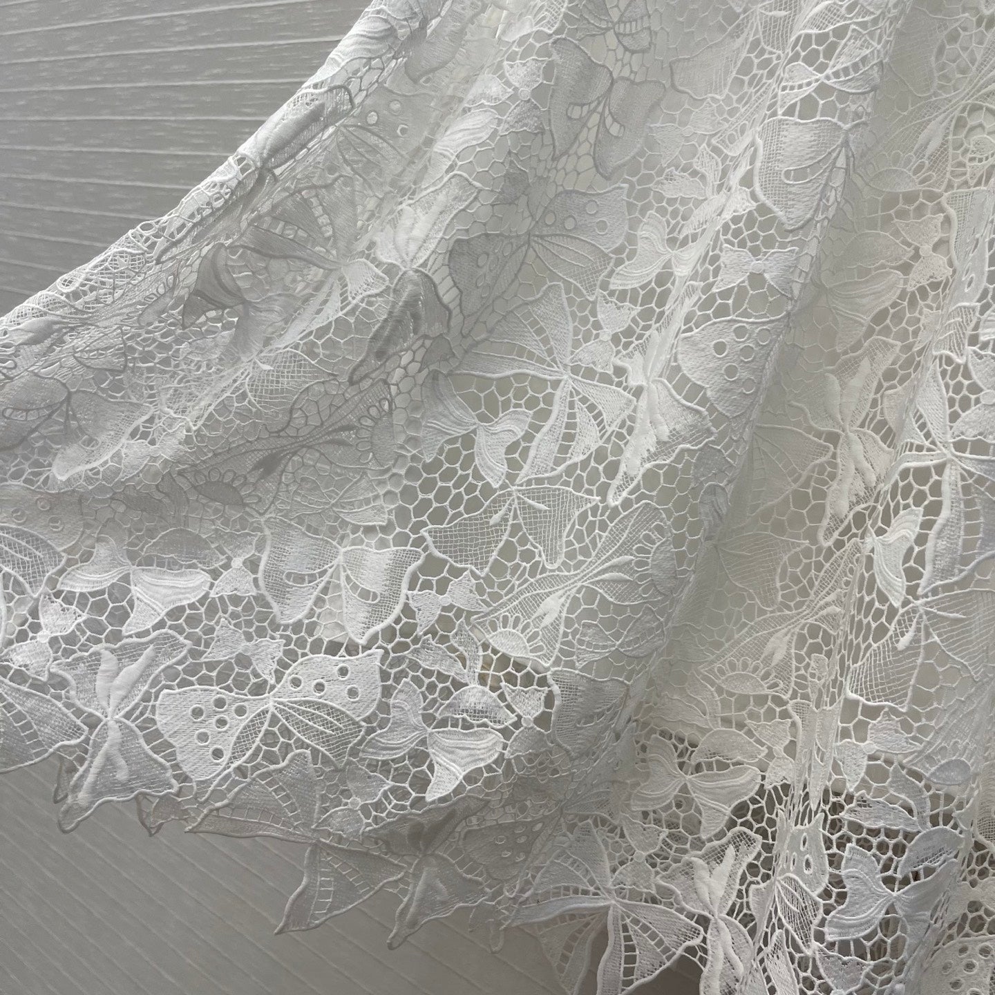 CD Floral Embroidery Midi Skirt White Cotton 405427
