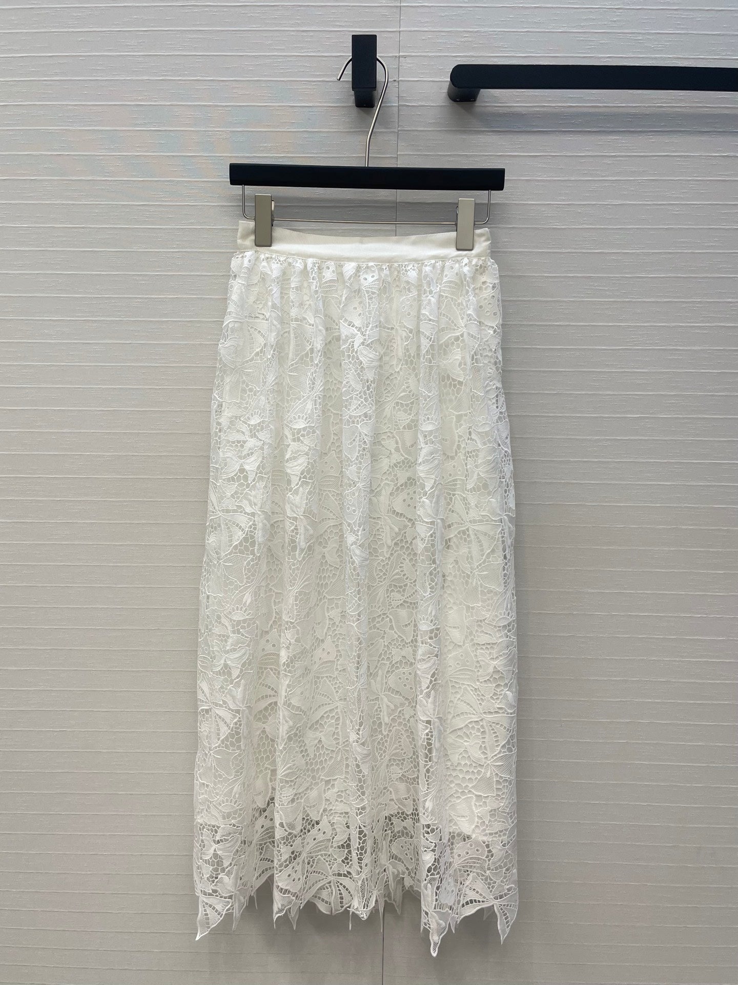 CD Floral Embroidery Midi Skirt White Cotton 405427