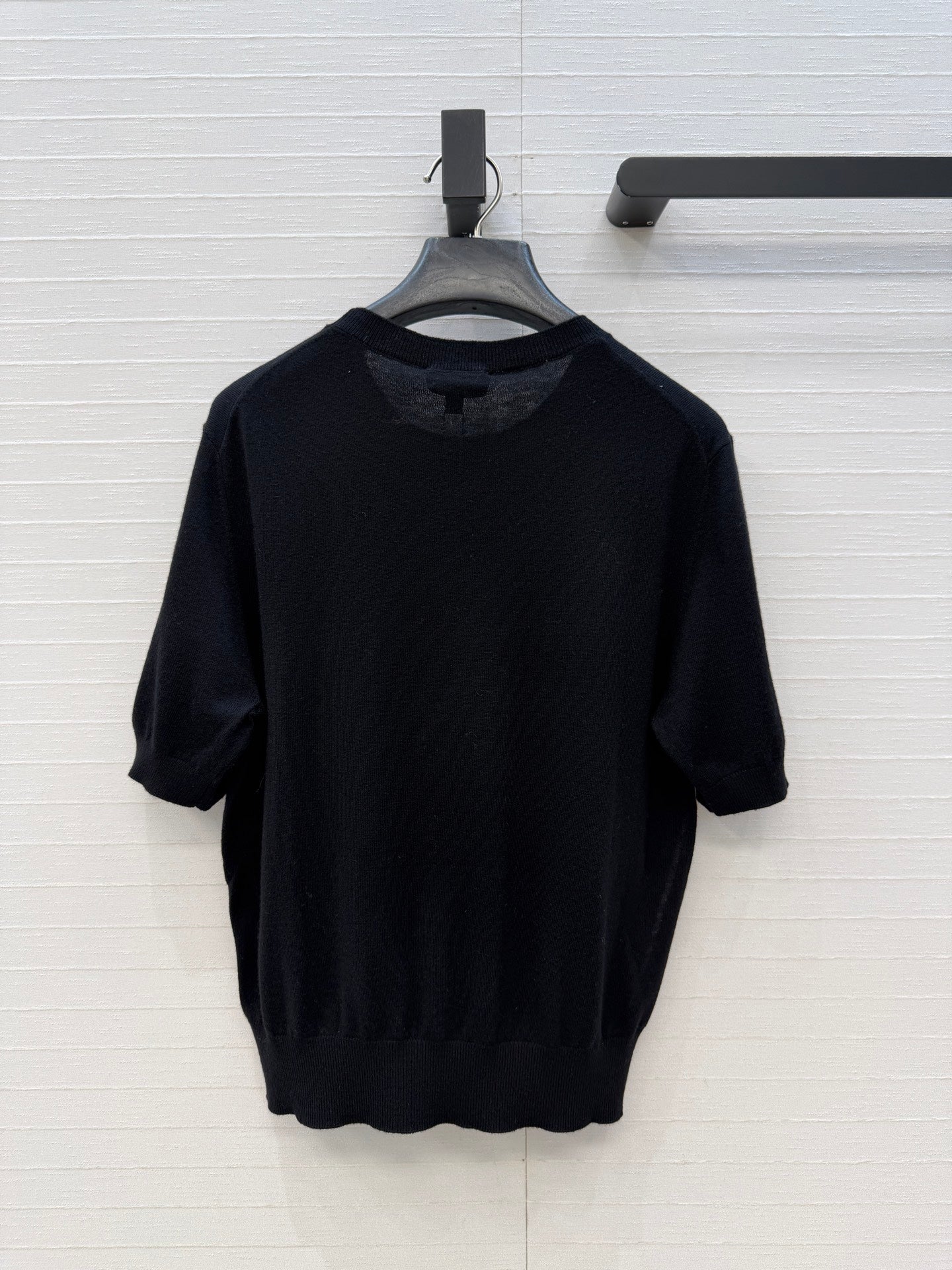 CC 26s Cross-Stitch Knit Short-Sleeved Top Black Cashmere 409391
