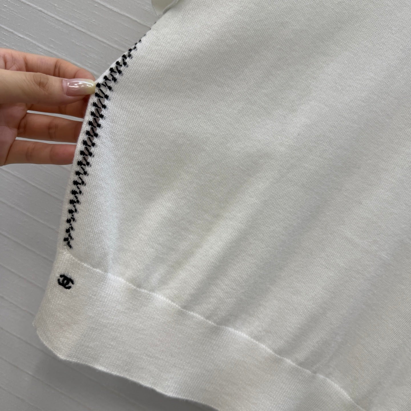CC 26s Cross-Stitch Knit Short-Sleeved Top White Cashmere 409390