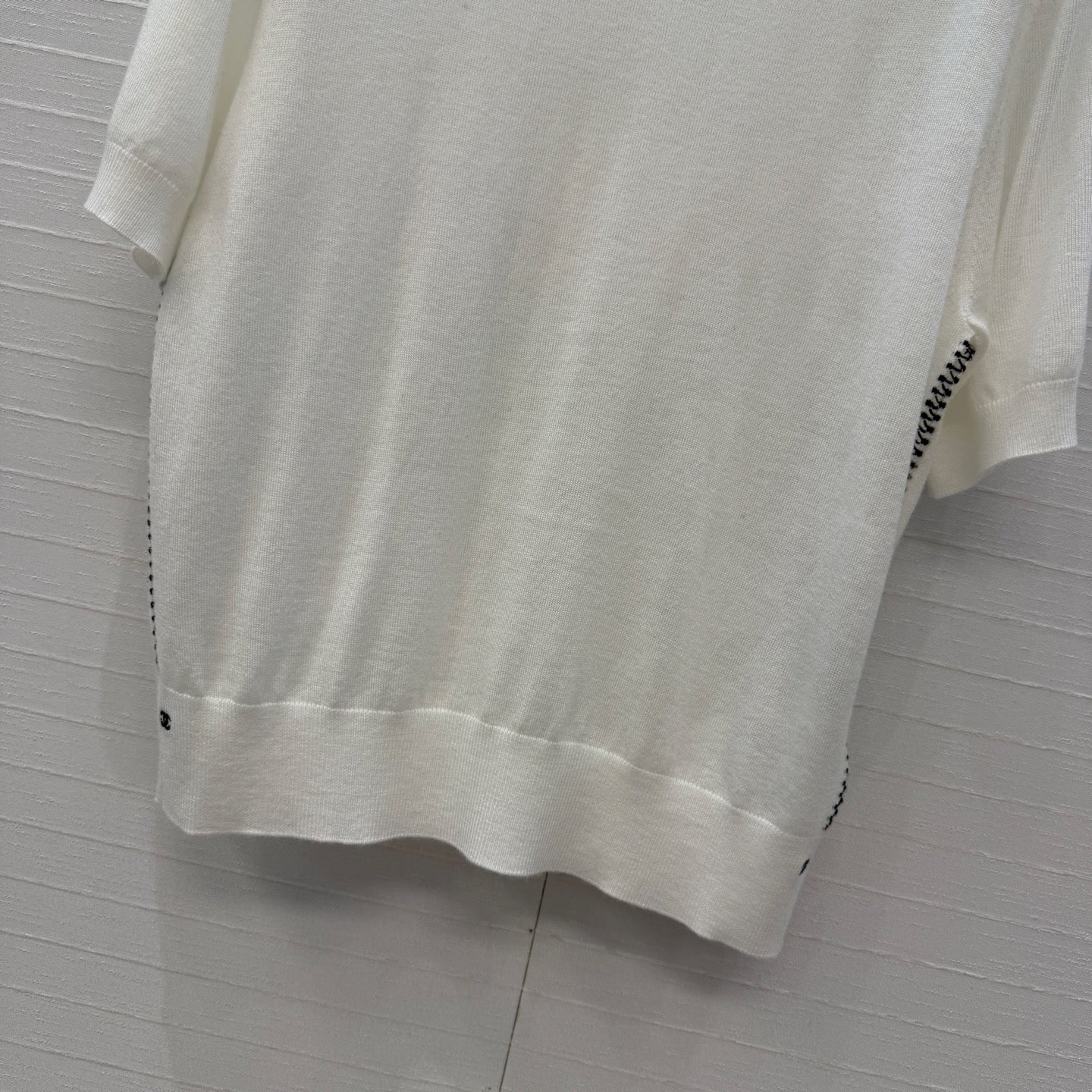 CC 26s Cross-Stitch Knit Short-Sleeved Top White Cashmere 409390