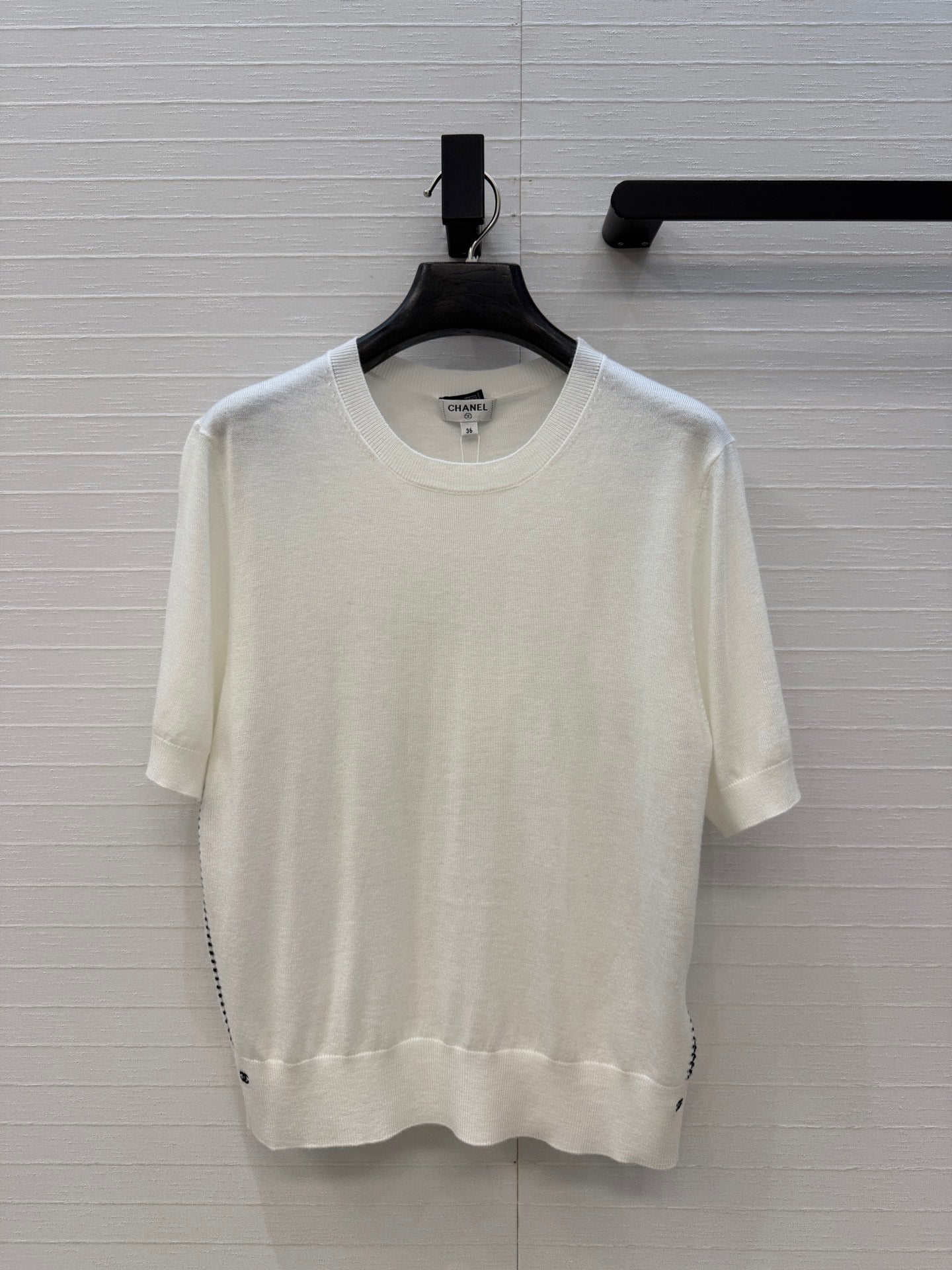 CC 26s Cross-Stitch Knit Short-Sleeved Top White Cashmere 409390