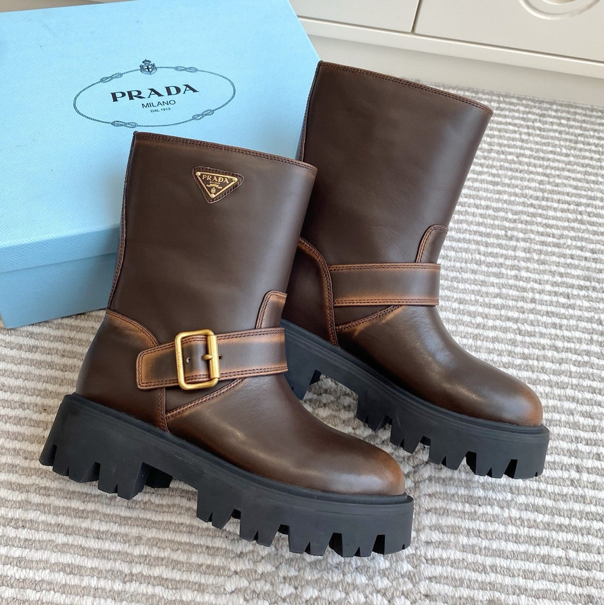 Prada 26s Ankle Boots Brown Leather 140621