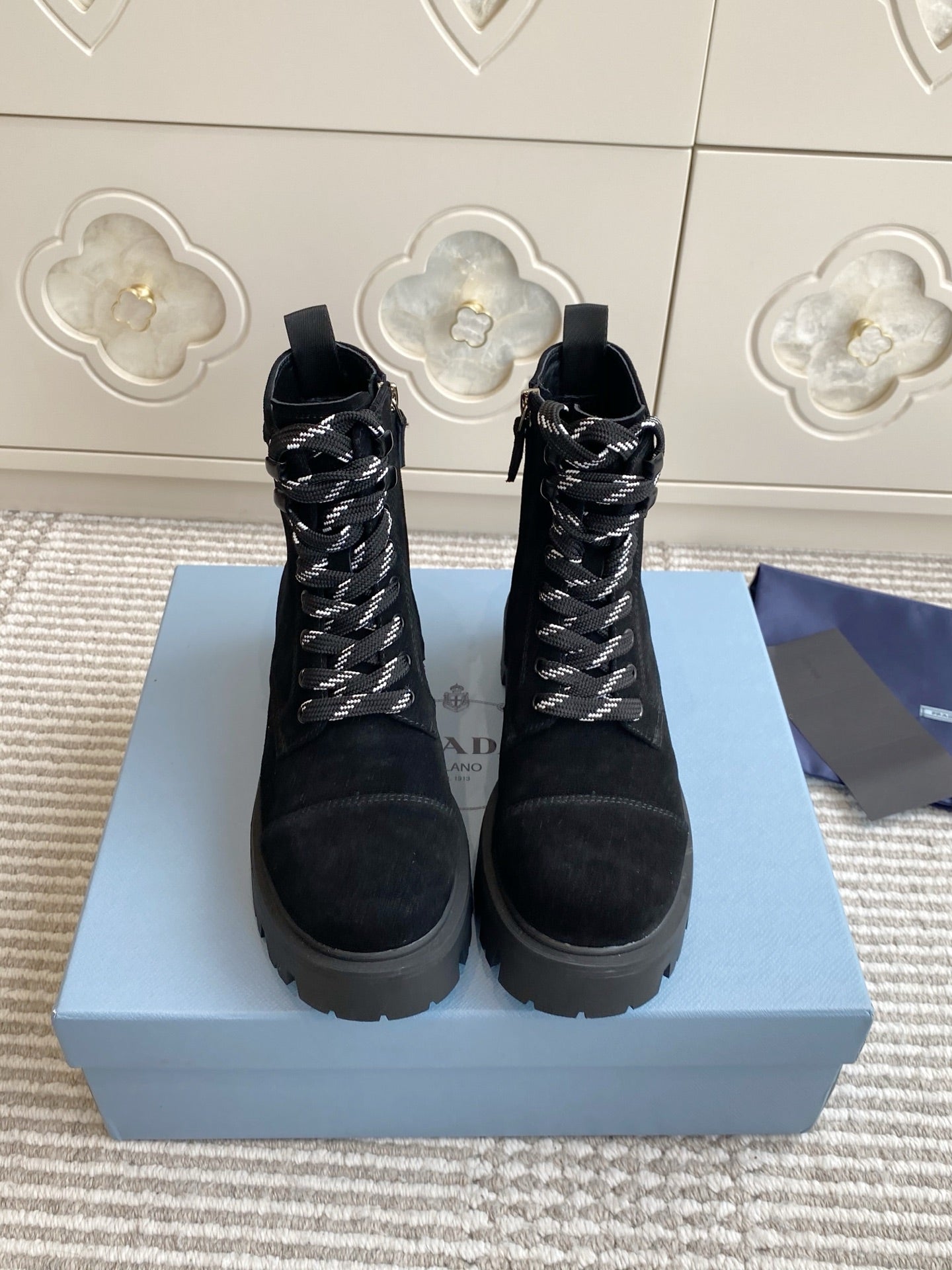 Prada 26s Combat Boots Full Black 957394