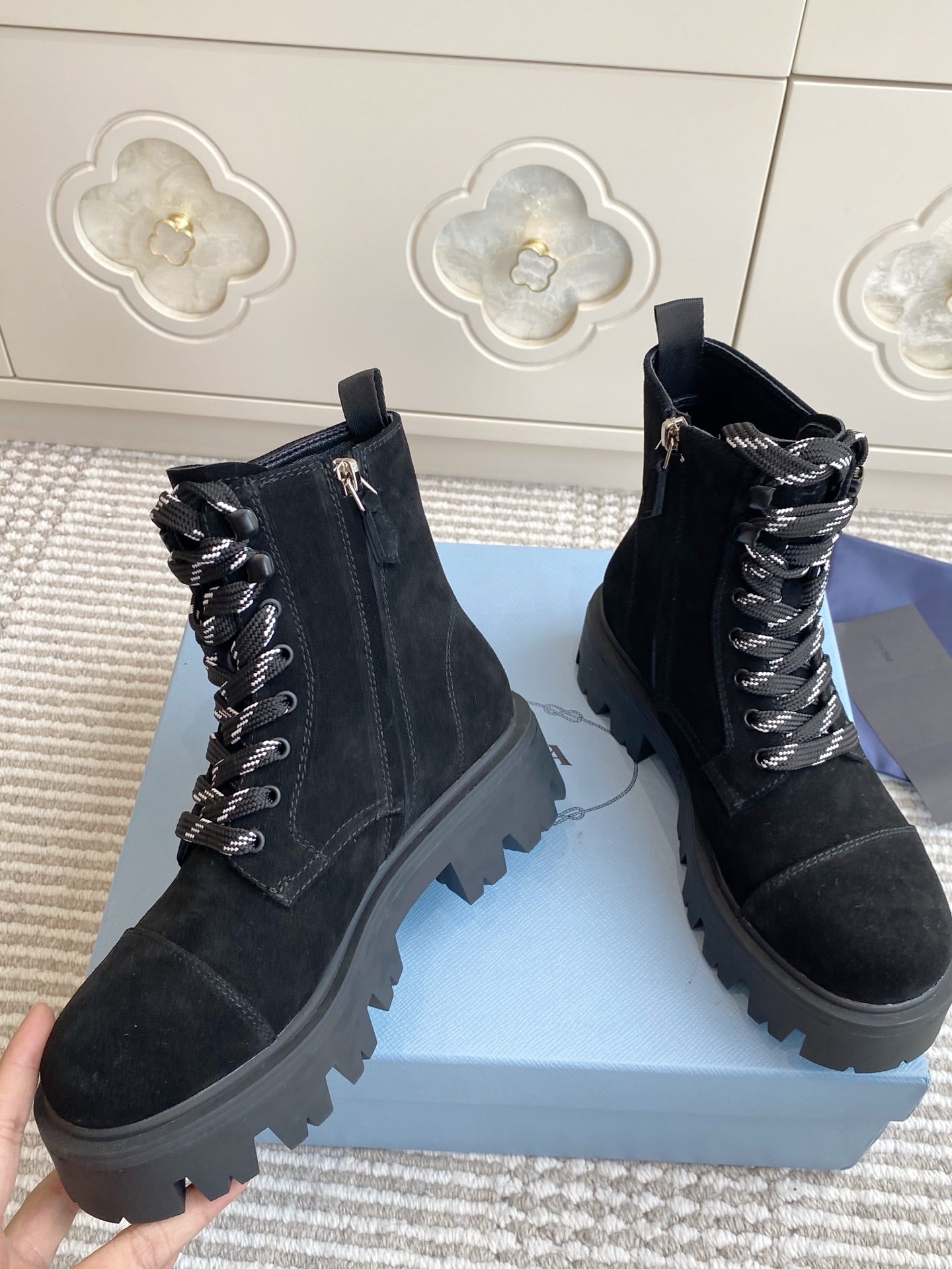 Prada 26s Combat Boots Full Black 957394
