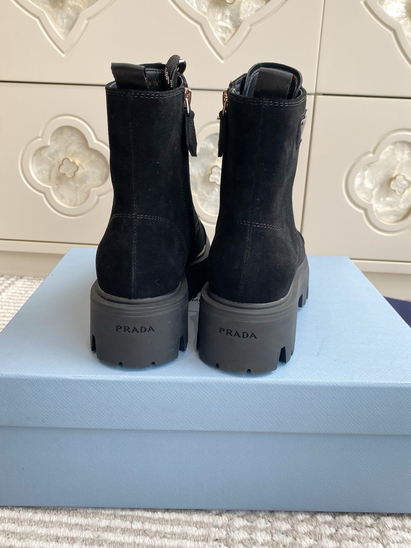 Prada 26s Combat Boots Full Black 957394