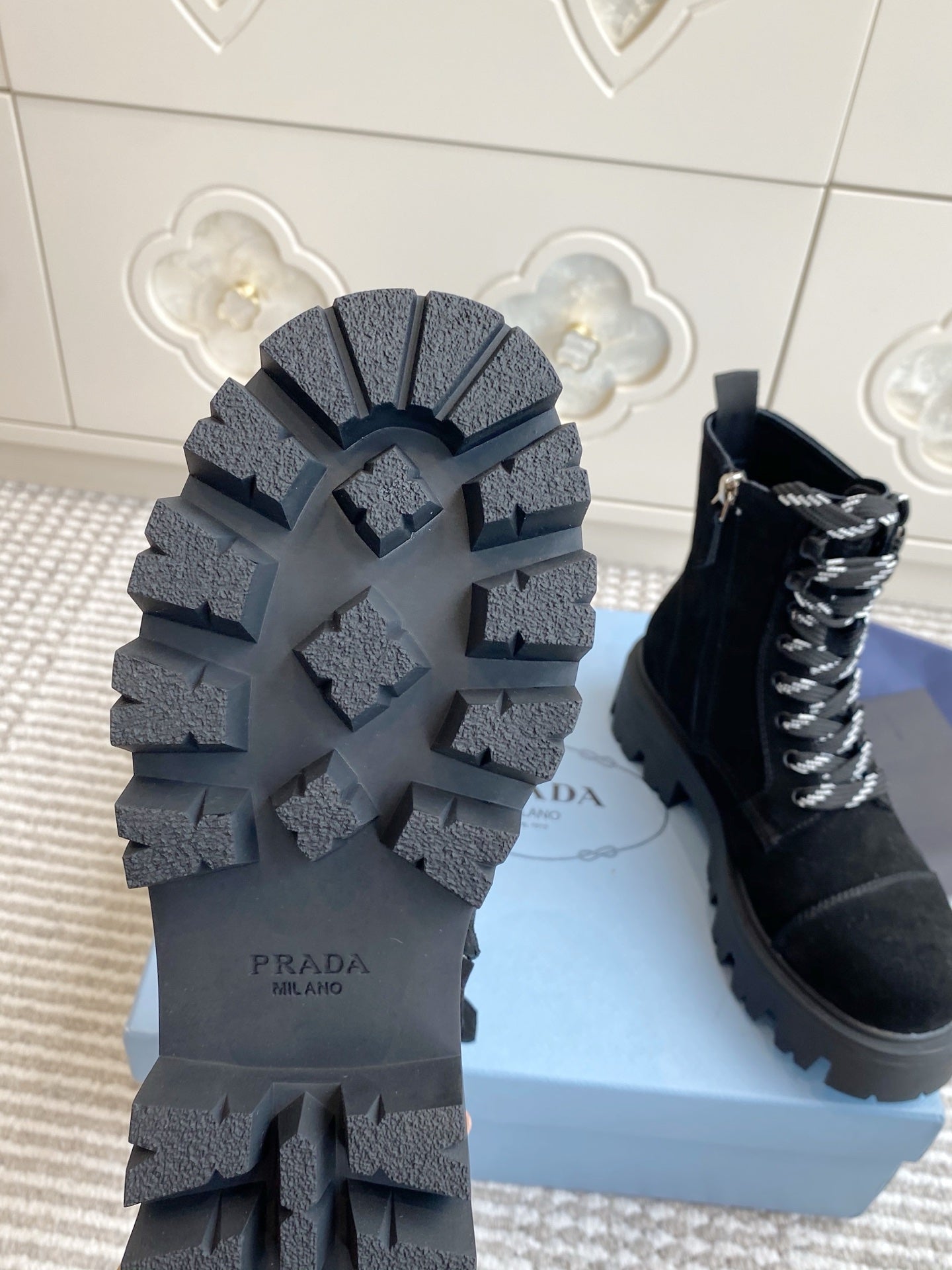Prada 26s Combat Boots Full Black 957394