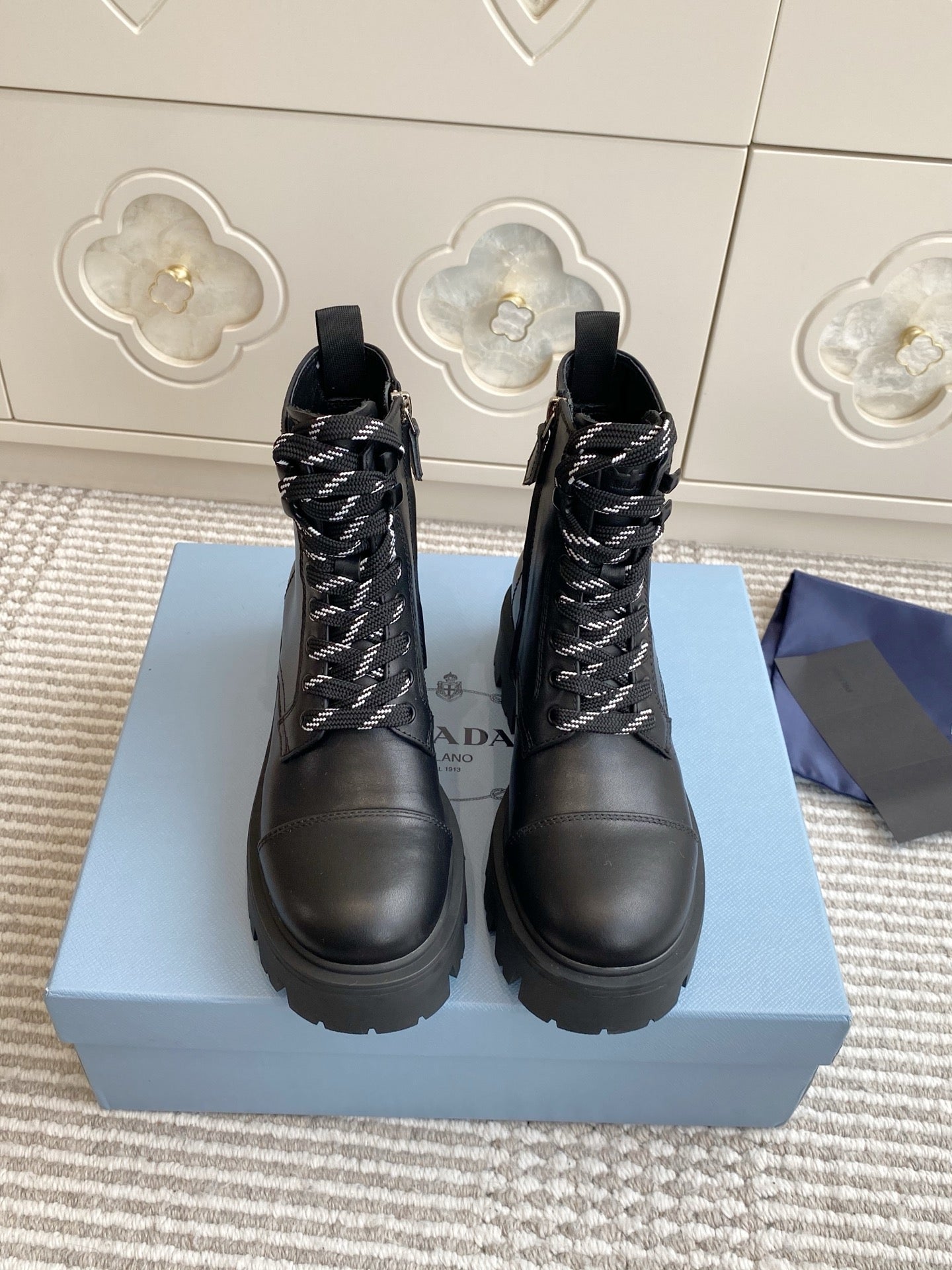 Prada 26s Combat Boots Coffee Leather 957397