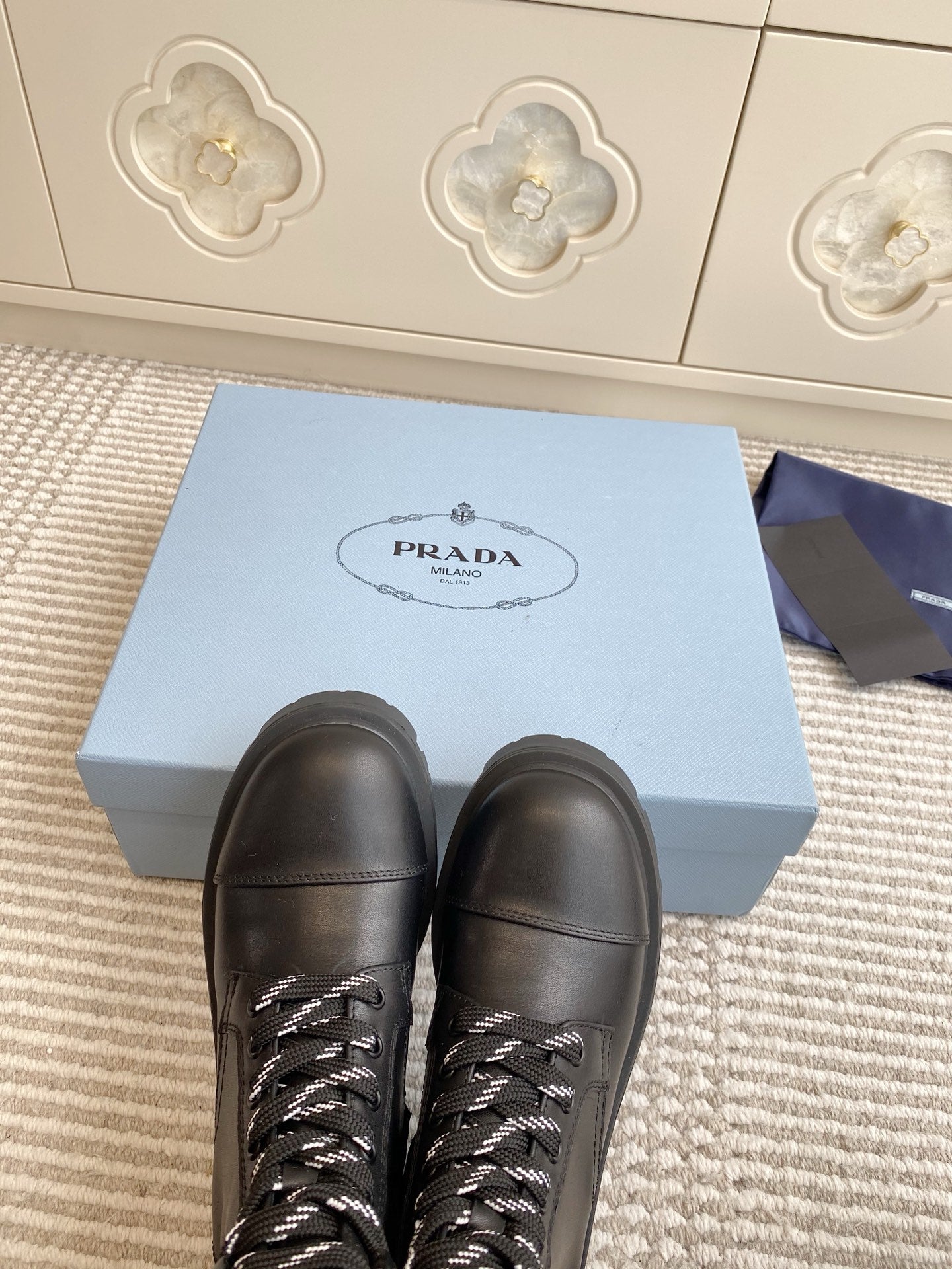 Prada 26s Combat Boots Coffee Leather 957397