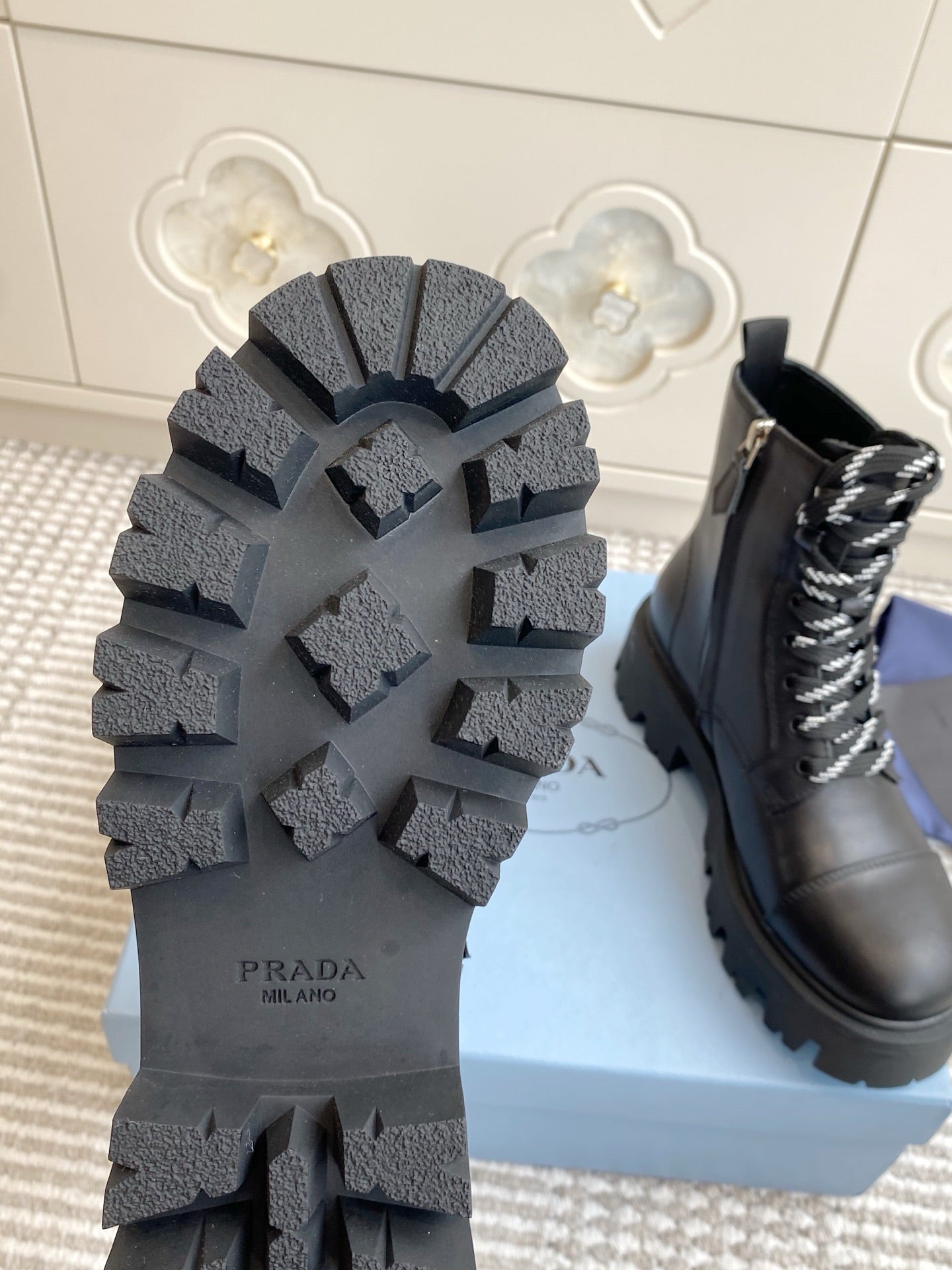 Prada 26s Combat Boots Coffee Leather 957397