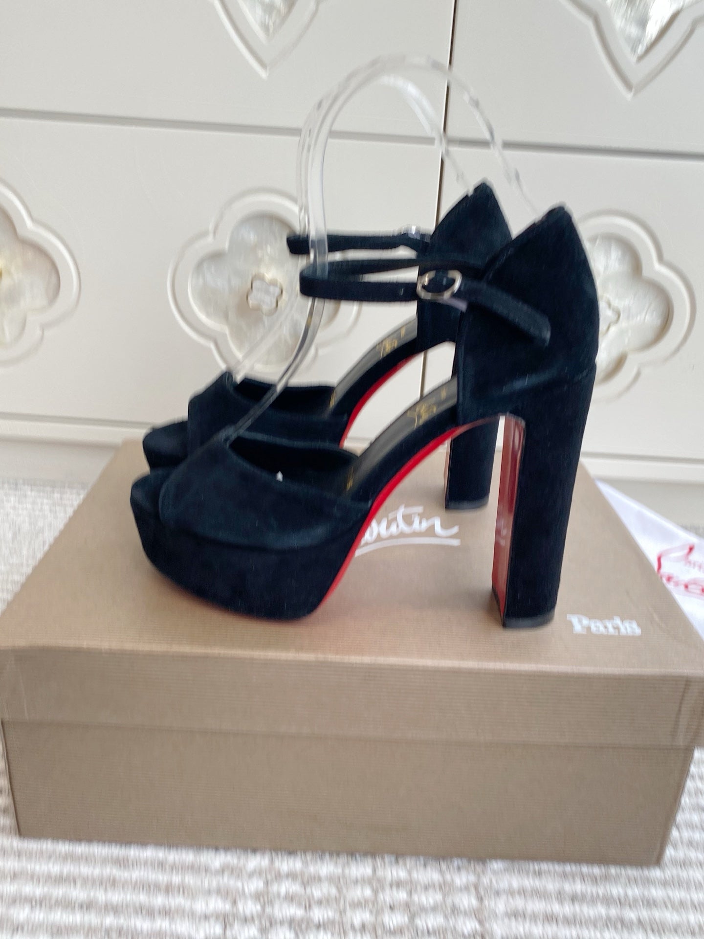 CL Sandaloo Ankle-Strap Platform Sandal Black Suede 542783