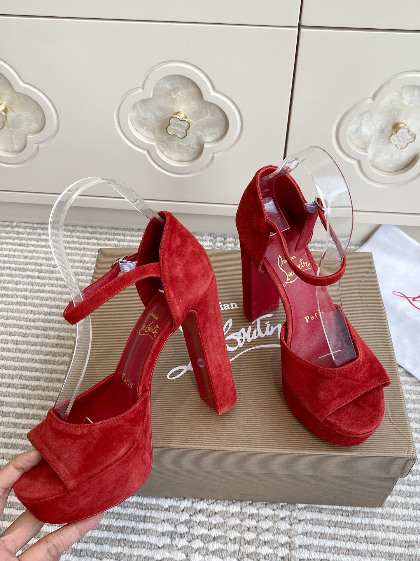 CL Sandaloo Ankle-Strap Platform Sandal Red Suede 542784