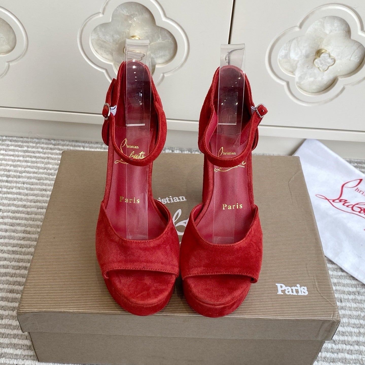CL Sandaloo Ankle-Strap Platform Sandal Red Suede 542784