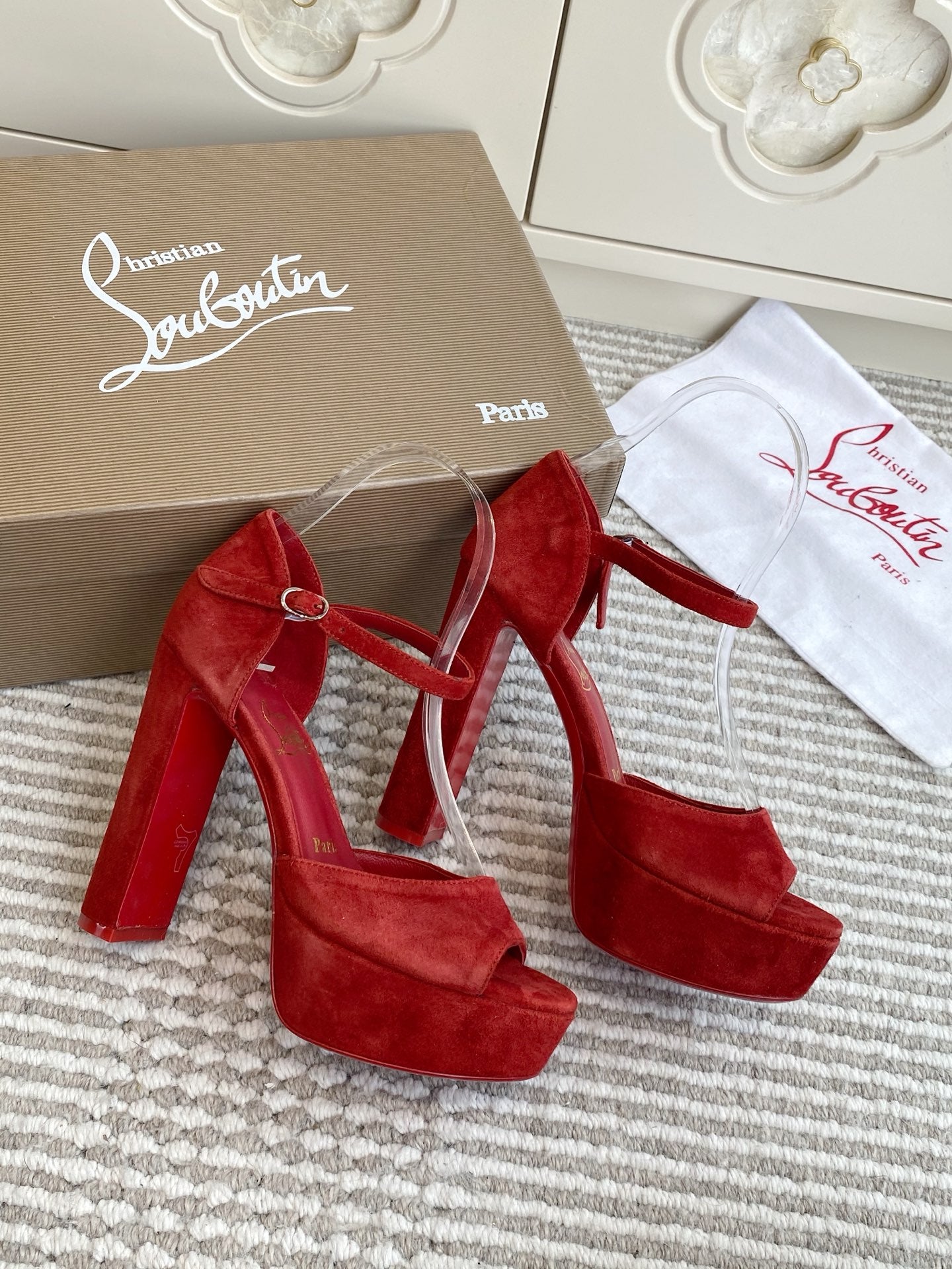 CL Sandaloo Ankle-Strap Platform Sandal Red Suede 542784