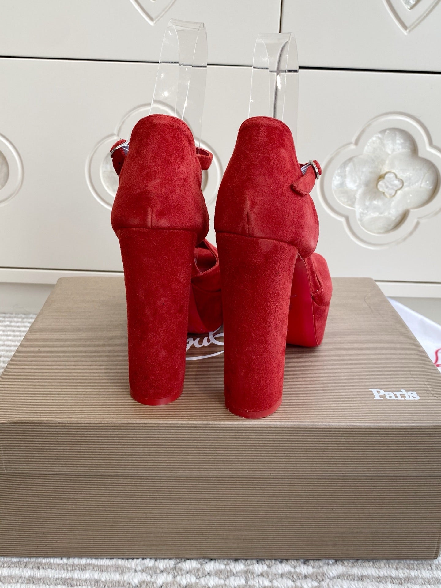 CL Sandaloo Ankle-Strap Platform Sandal Red Suede 542784