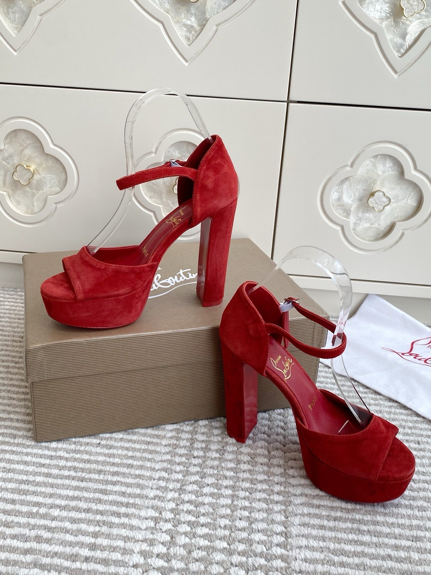 CL Sandaloo Ankle-Strap Platform Sandal Red Suede 542784