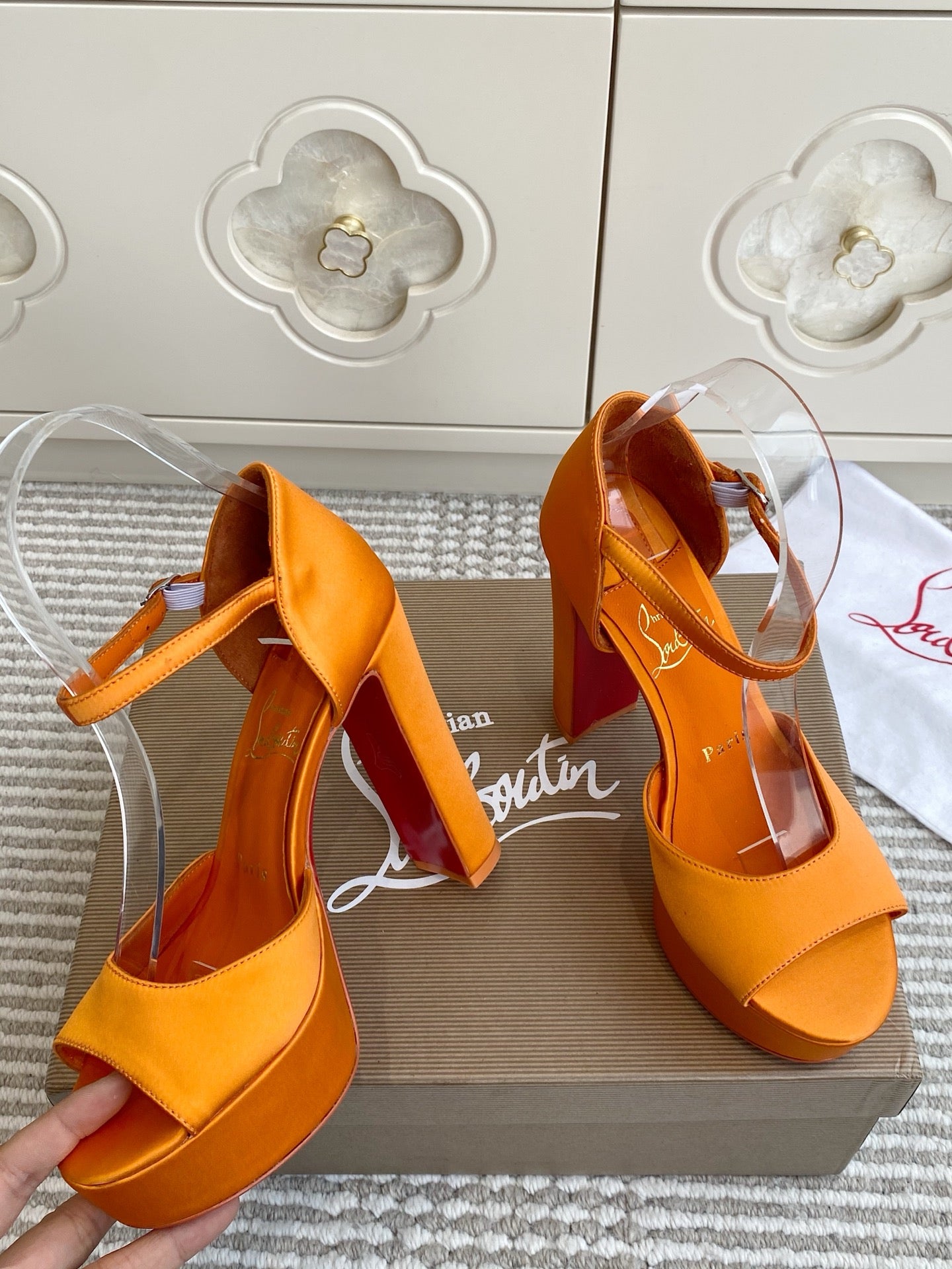CL Sandaloo Ankle-Strap Platform Sandal Orange Fabric 542785