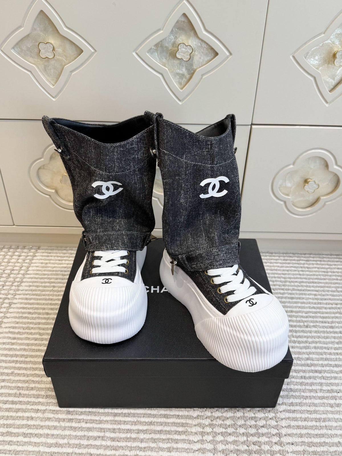 CC 26s Denim High-Top Sneakers 4cm Dark Grey Denim 122033