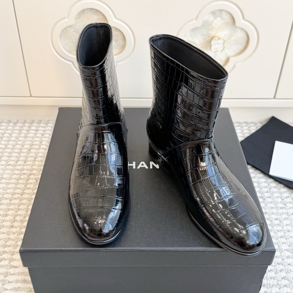 CC 26s Croc Embossed Ankle Boots Black Patent 122039