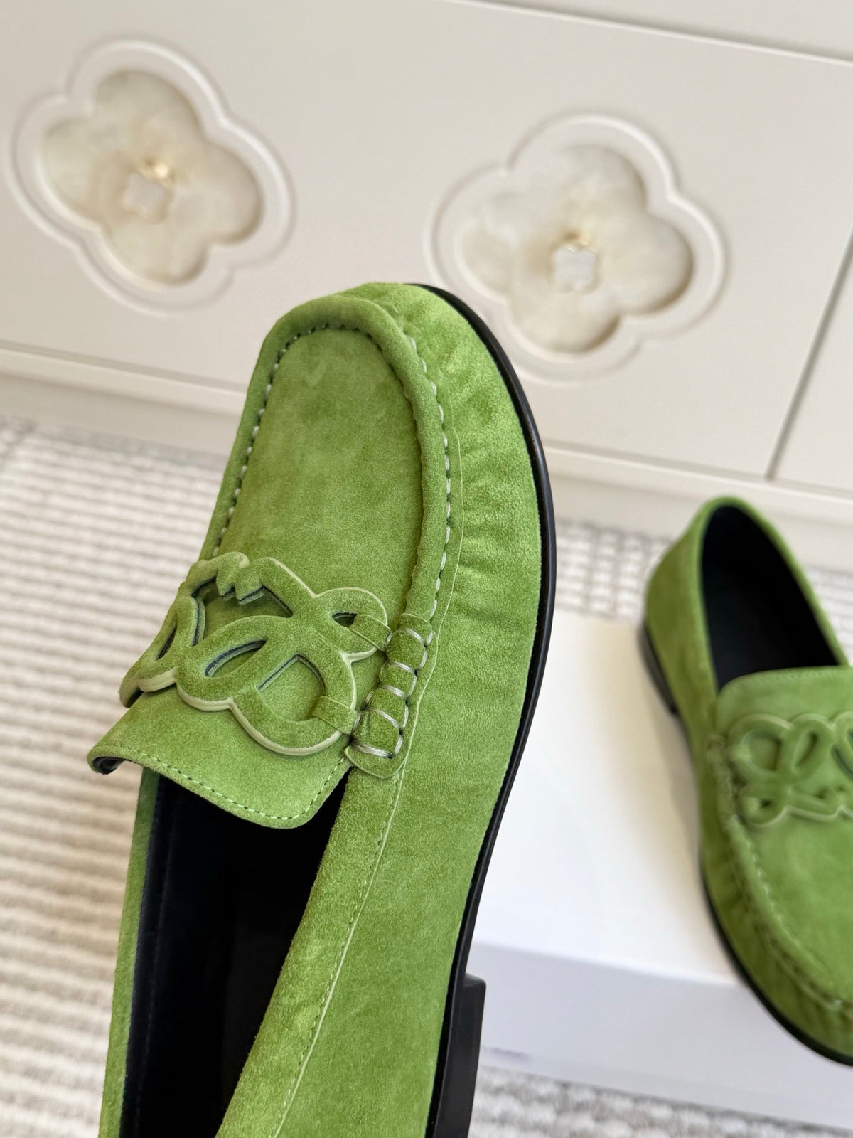 LW 2026 Loafers Green Black Logo Suede Leather 193317
